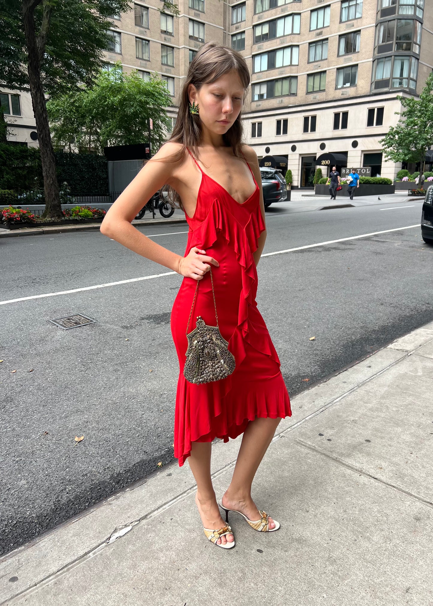 Yves Saint Laurent FW2003 Red Ruffle Dress