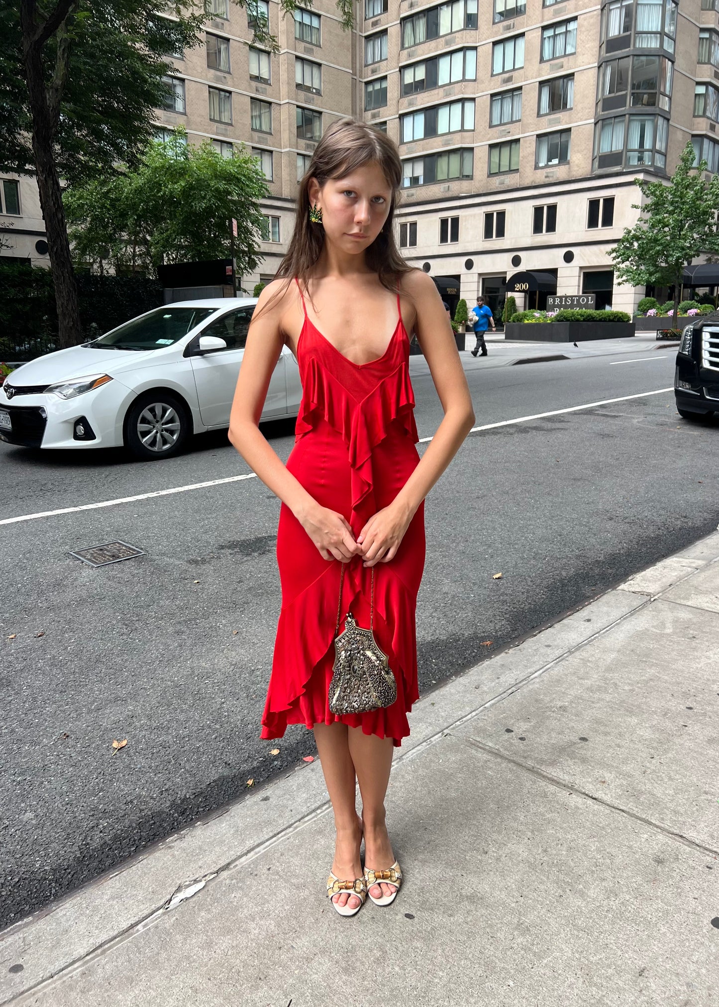 Yves Saint Laurent FW2003 Red Ruffle Dress