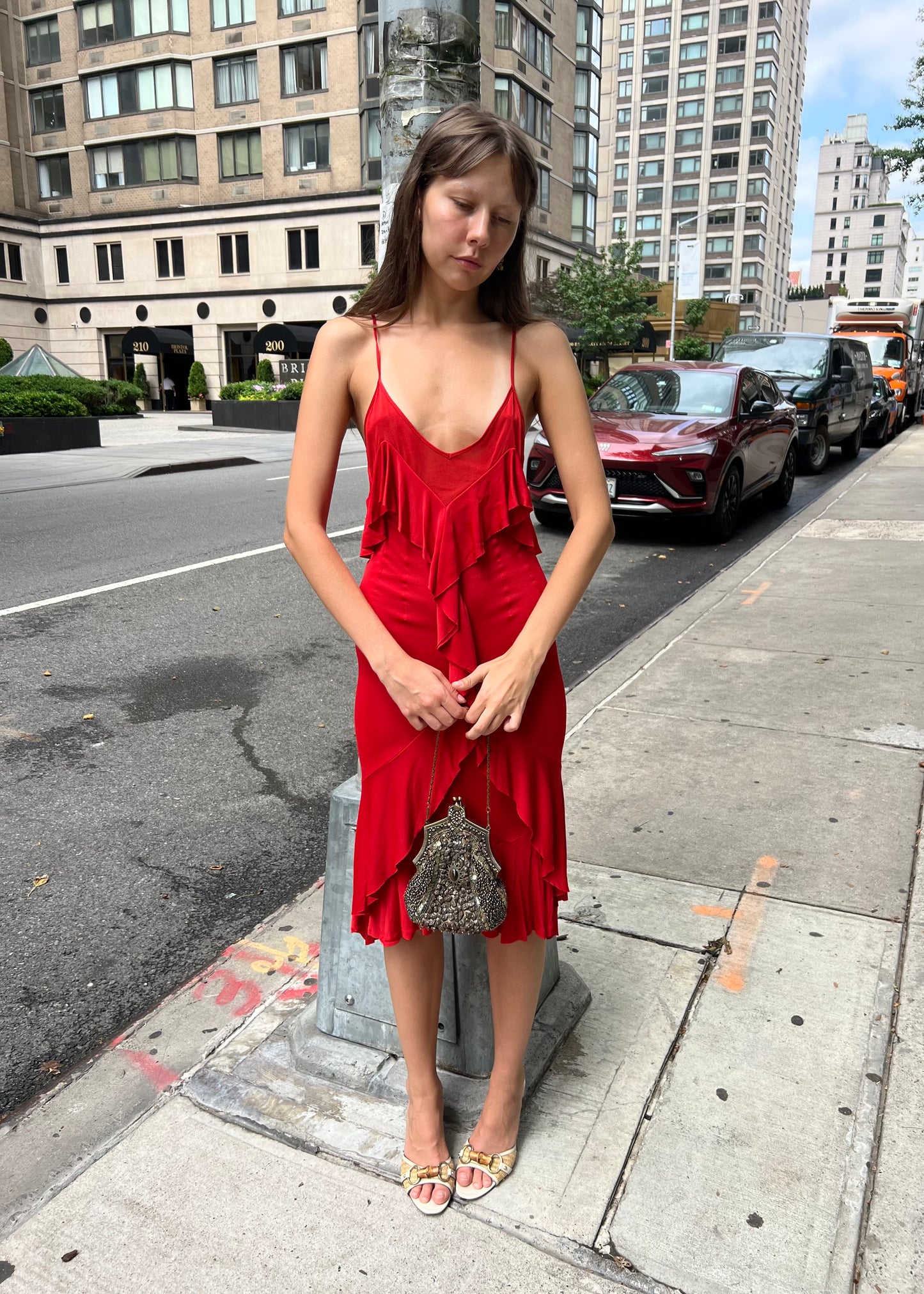 Yves Saint Laurent FW2003 Red Ruffle Dress