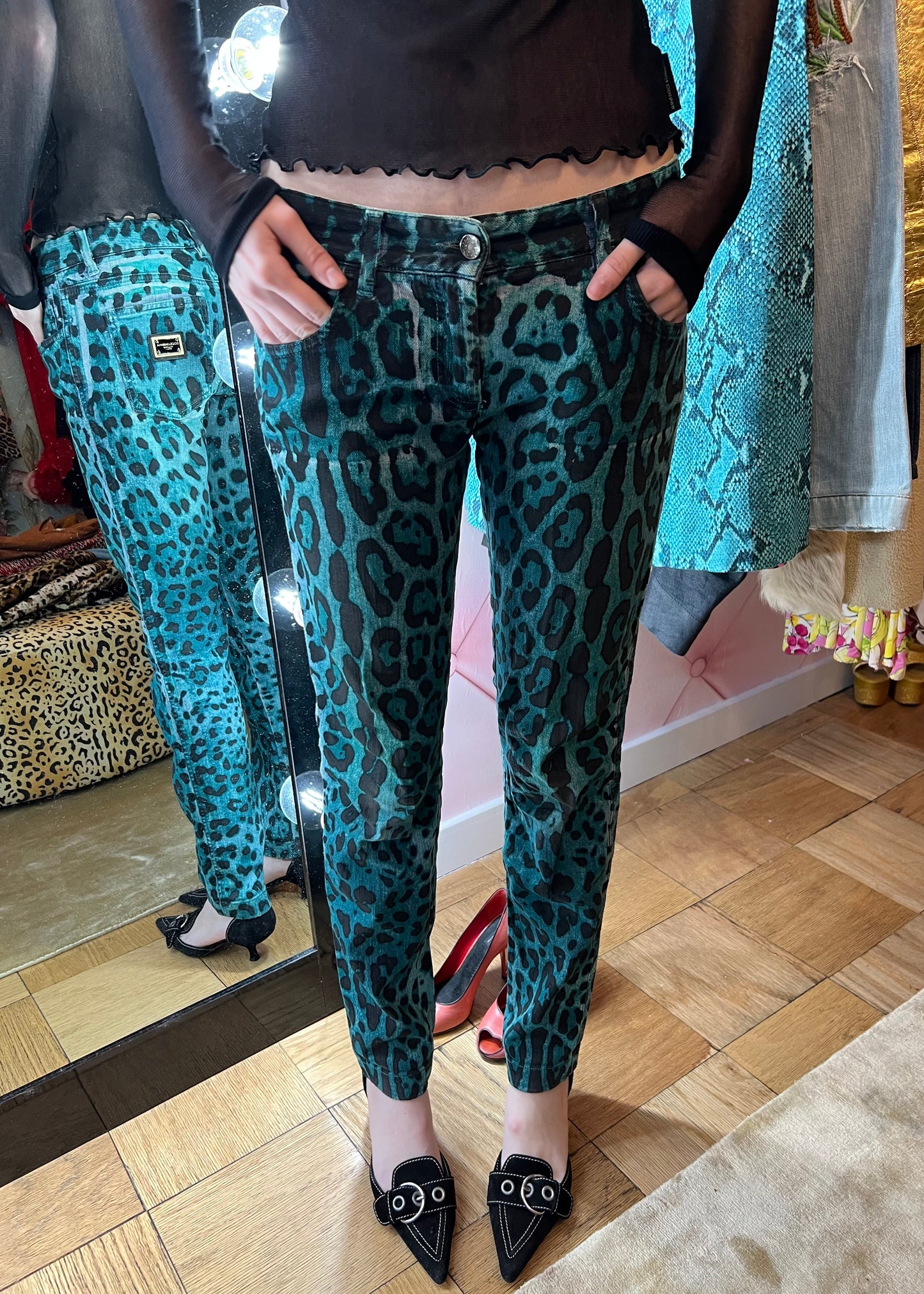 Dolce & Gabbana Blue Leopard Jeans