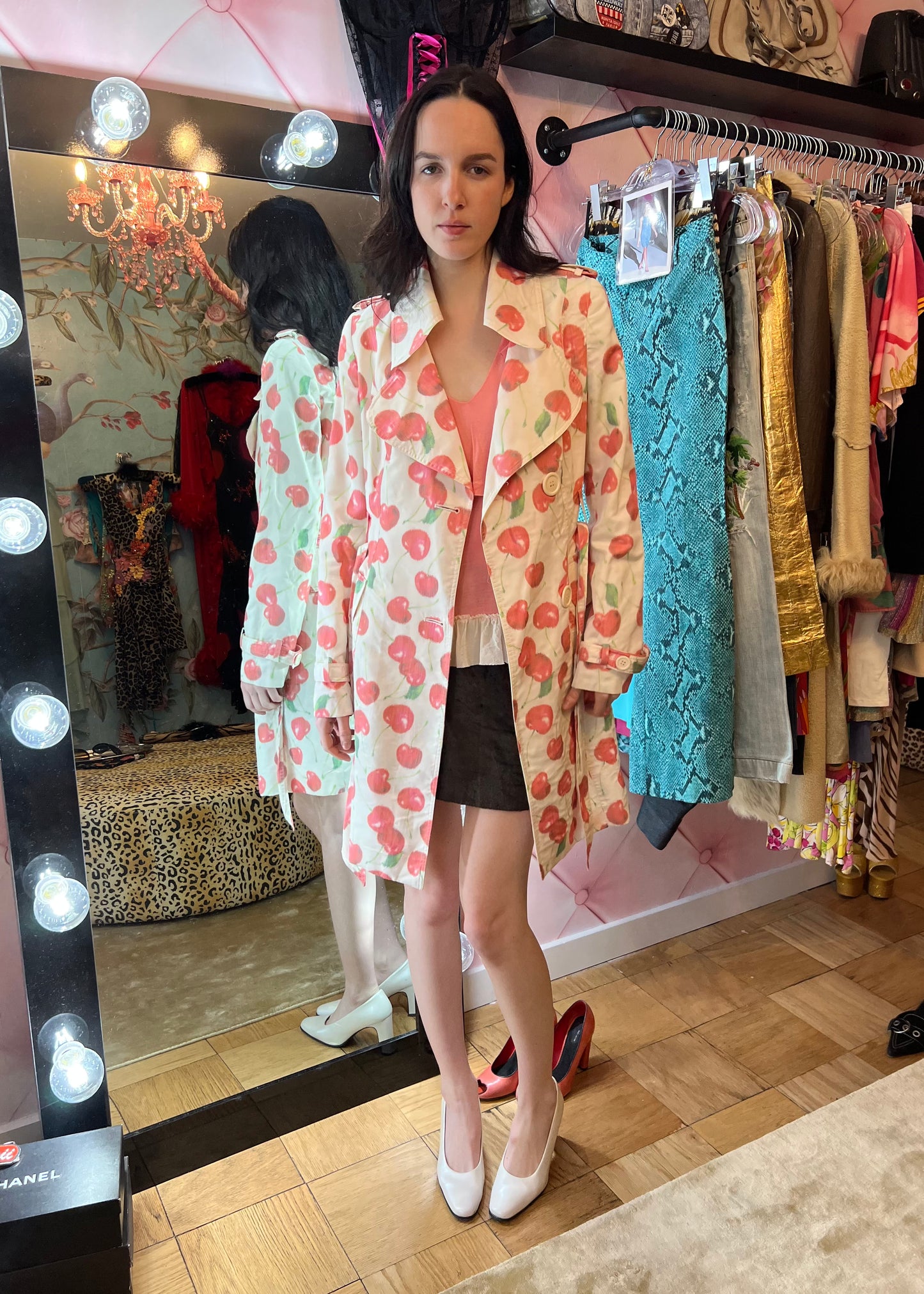 Italian Vintage Cherry Printed Trenchcoat