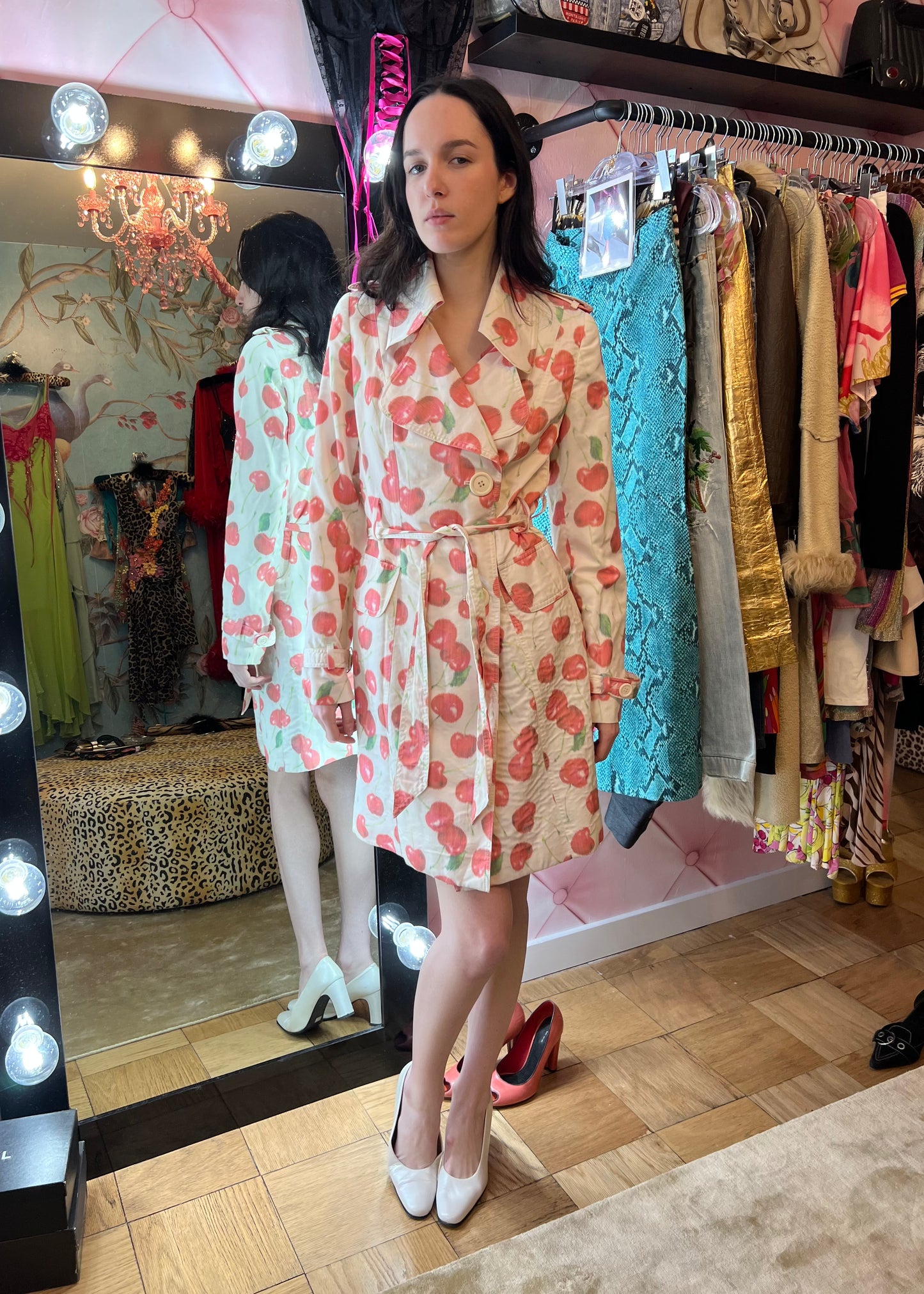 Italian Vintage Cherry Printed Trenchcoat