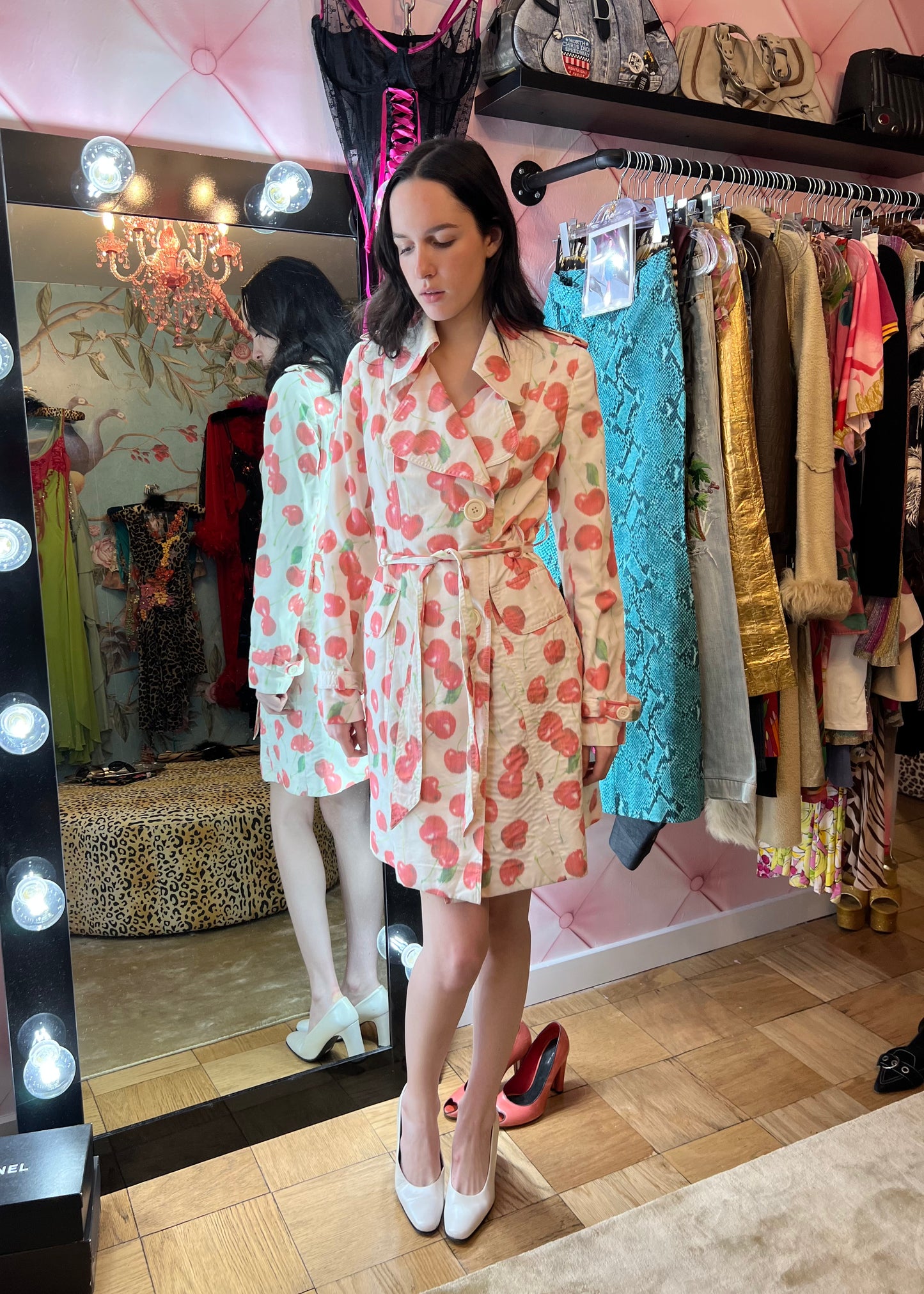 Italian Vintage Cherry Printed Trenchcoat