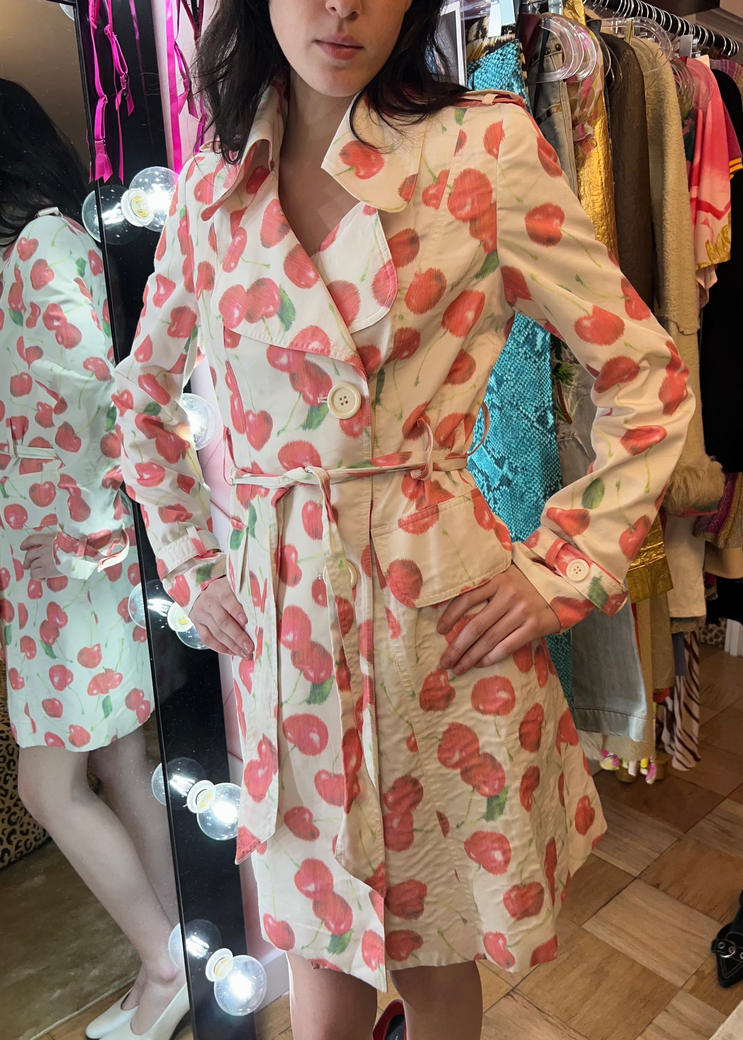 Italian Vintage Cherry Printed Trenchcoat