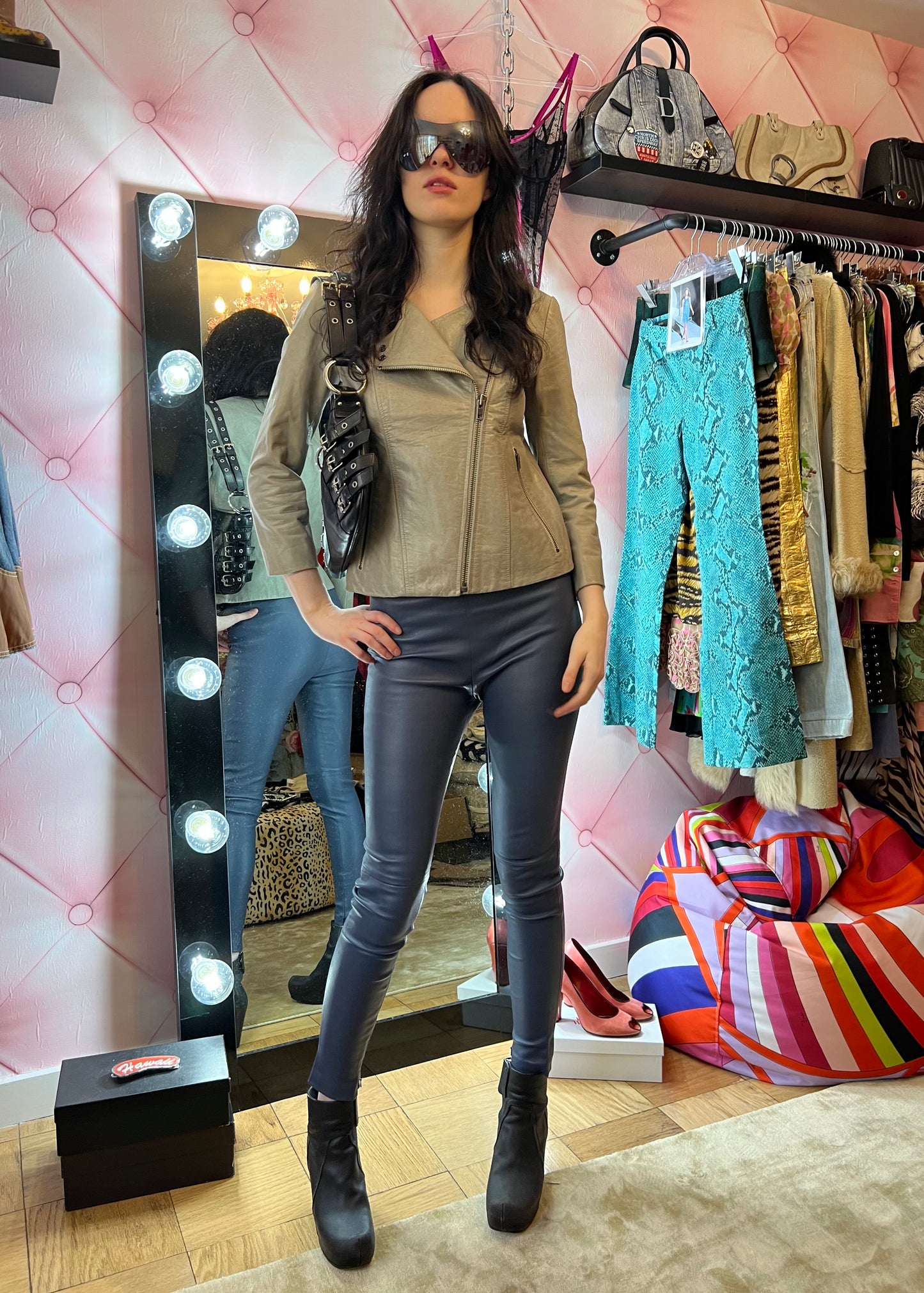 Balenciaga Leather Navy Leggings