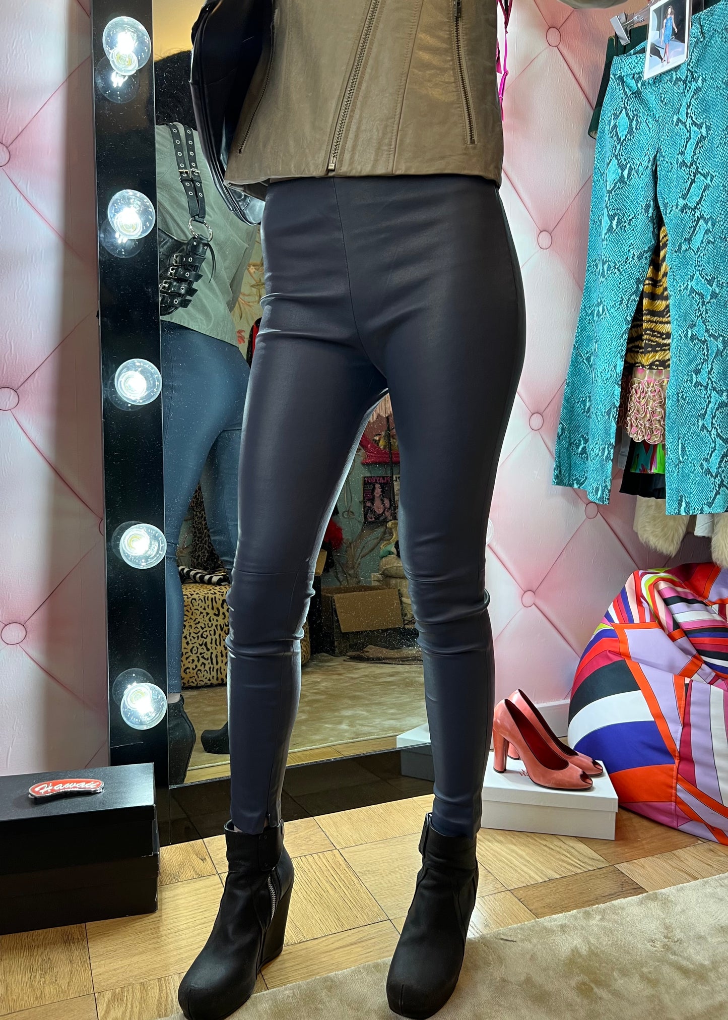 Balenciaga Leather Navy Leggings