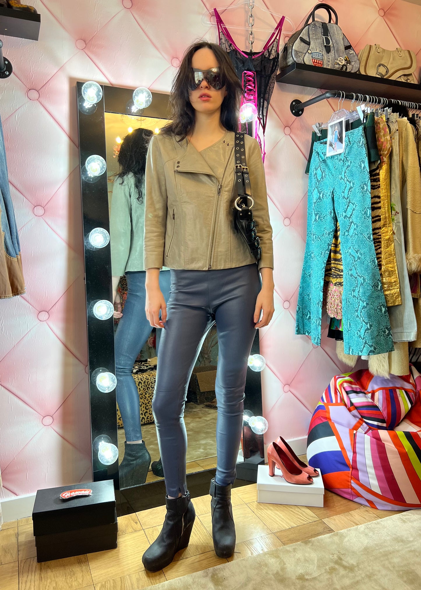Balenciaga Leather Navy Leggings