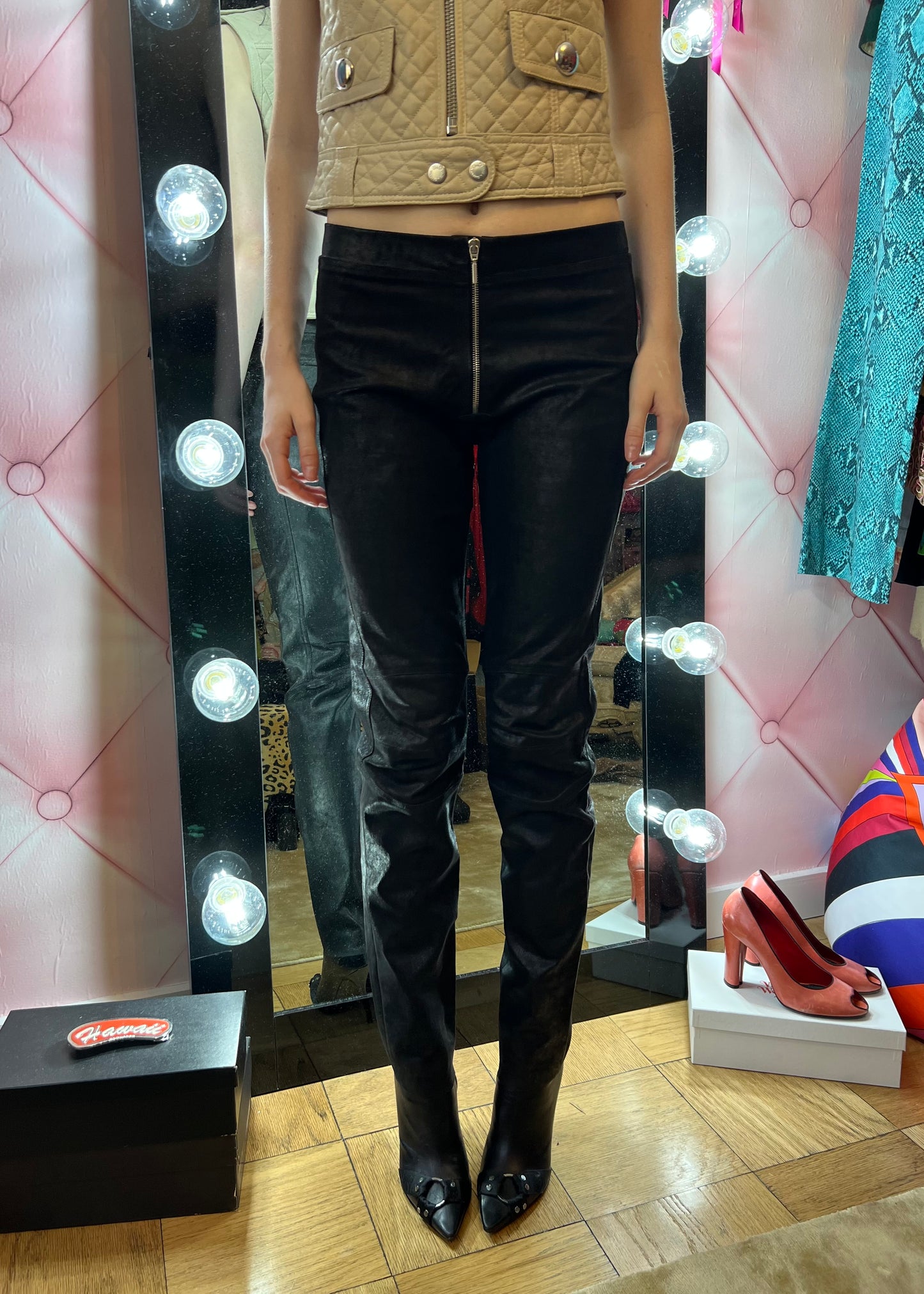 Plein Sud Waxed Leather Cigarette Pants