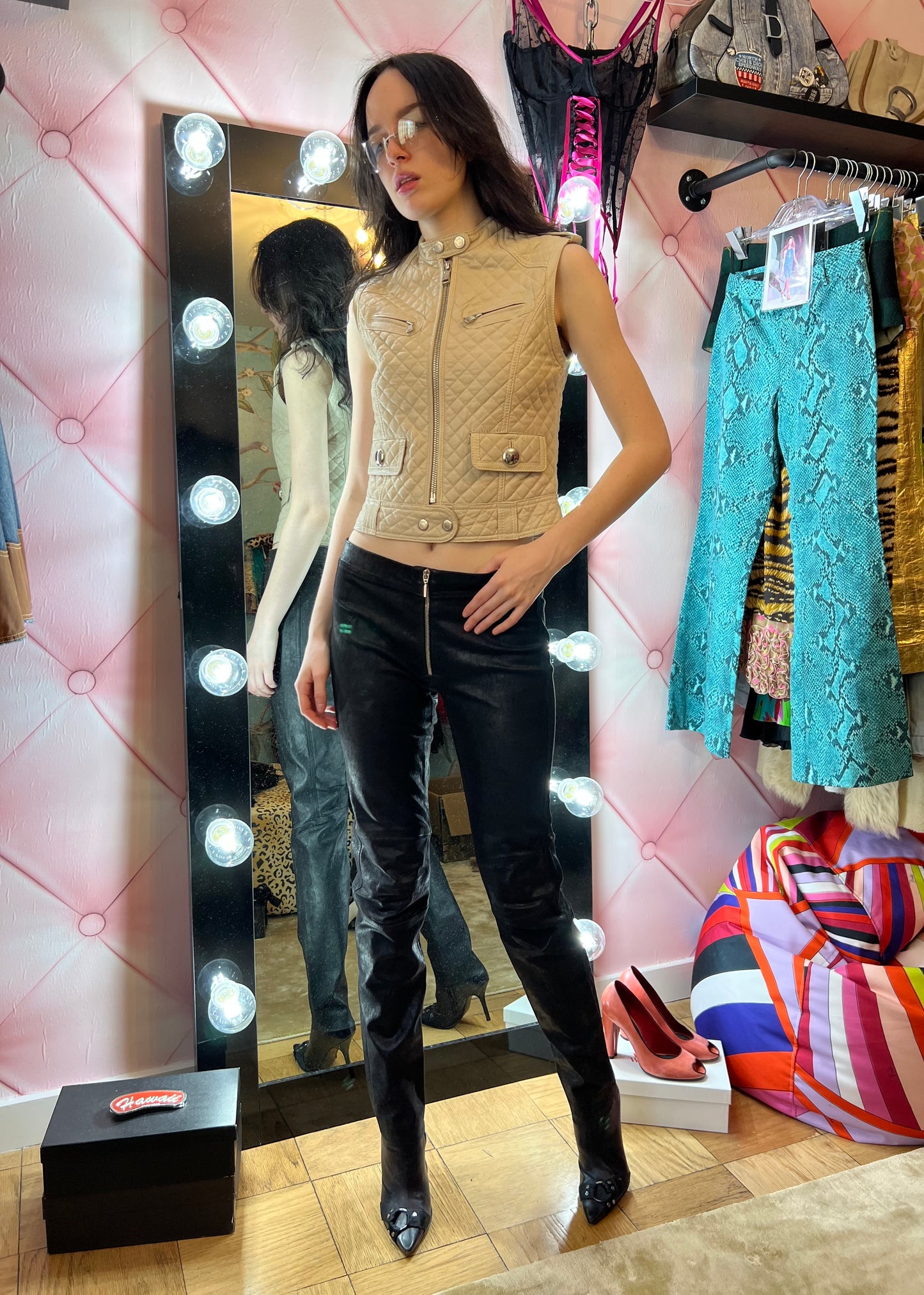 D&G Quilted Leather Vest- Ivory
