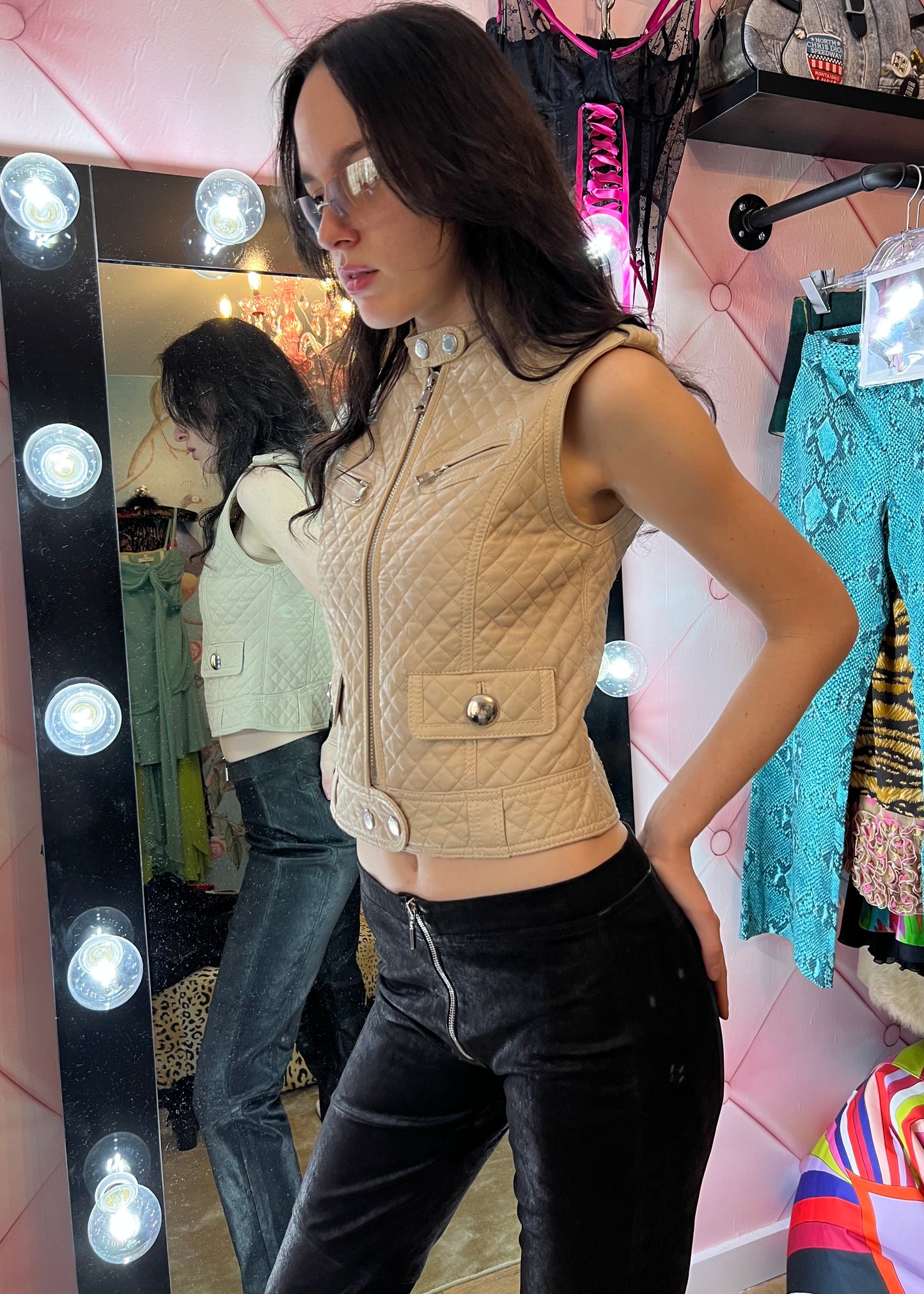 D&G Quilted Leather Vest- Ivory