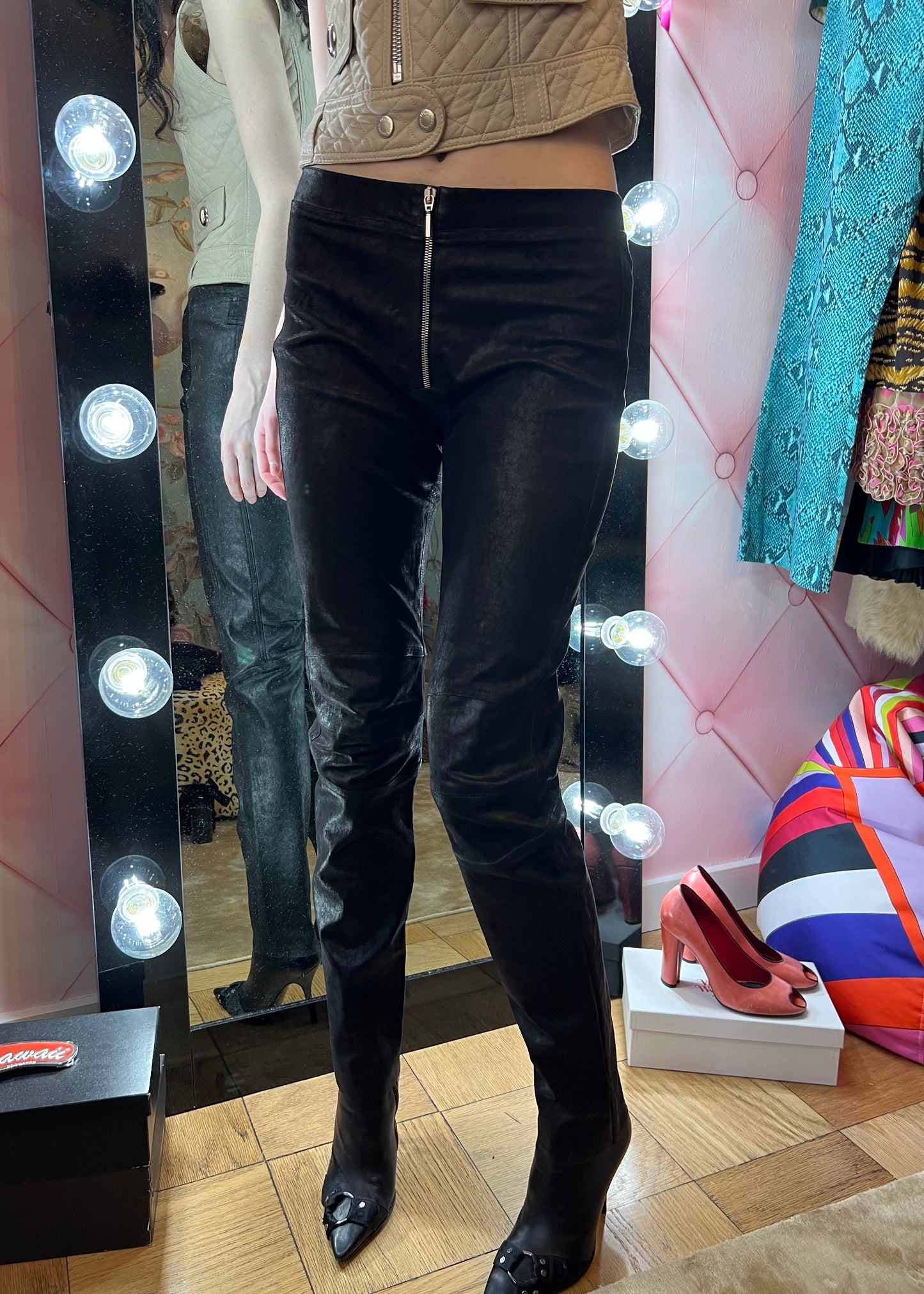 Plein Sud Waxed Leather Cigarette Pants