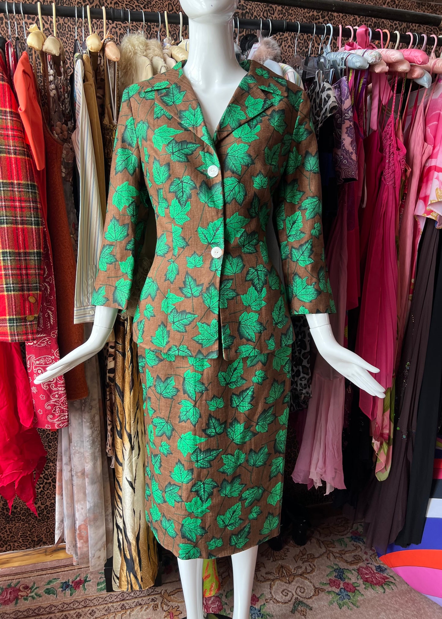 Dolce & Gabbana SS1997 Leaf Print Jacket & Skirt Set