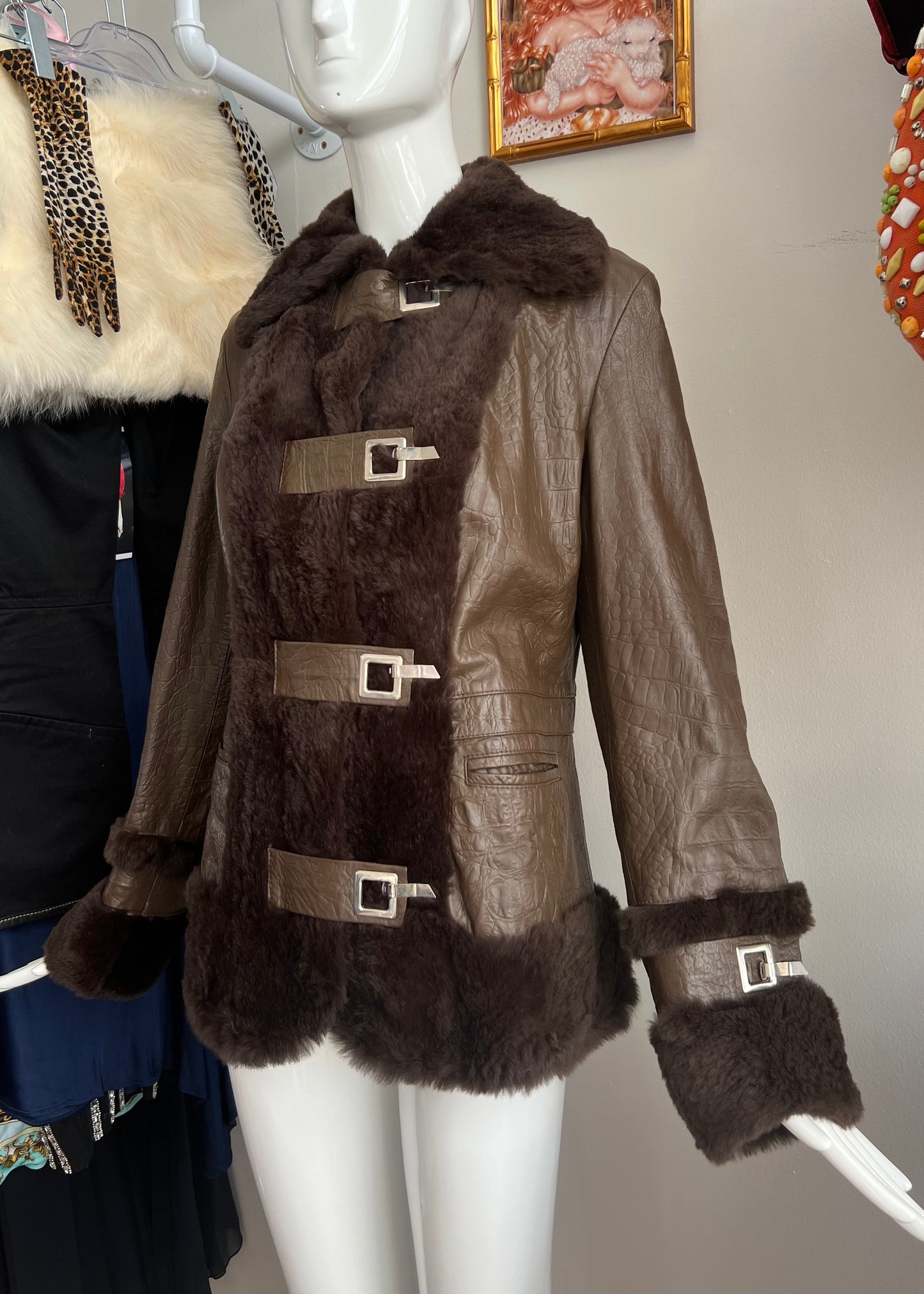 Dolce & Gabbana Clasp Closure Fur Trim Leather Jacket