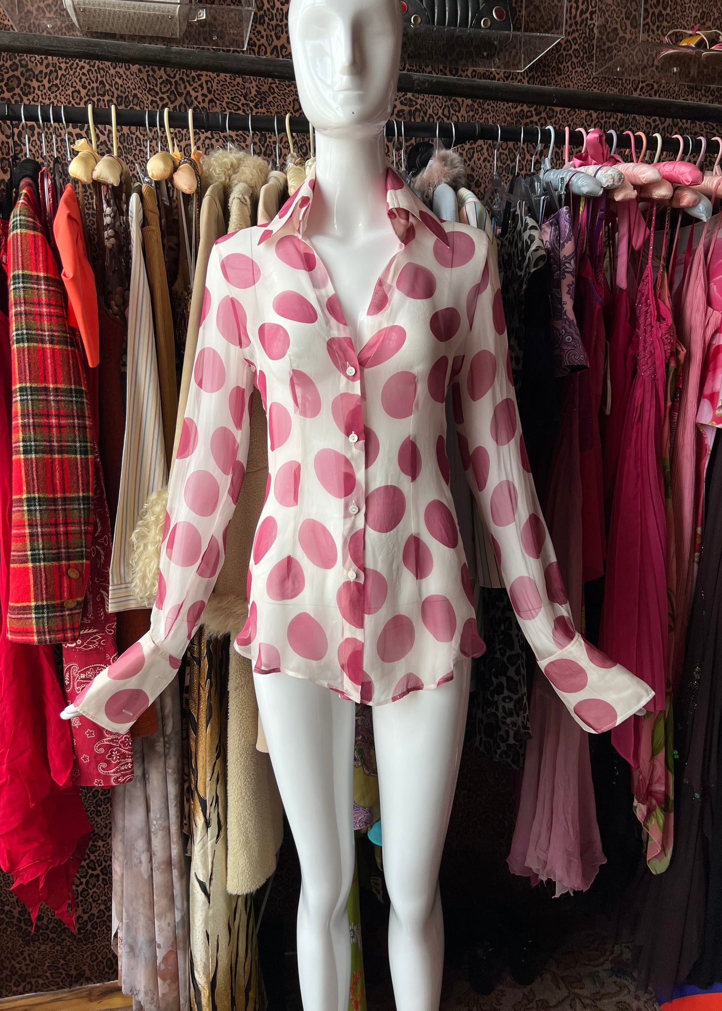 Dolce & Gabbana SS2000 Silk Polka Dot Button Up Blouse
