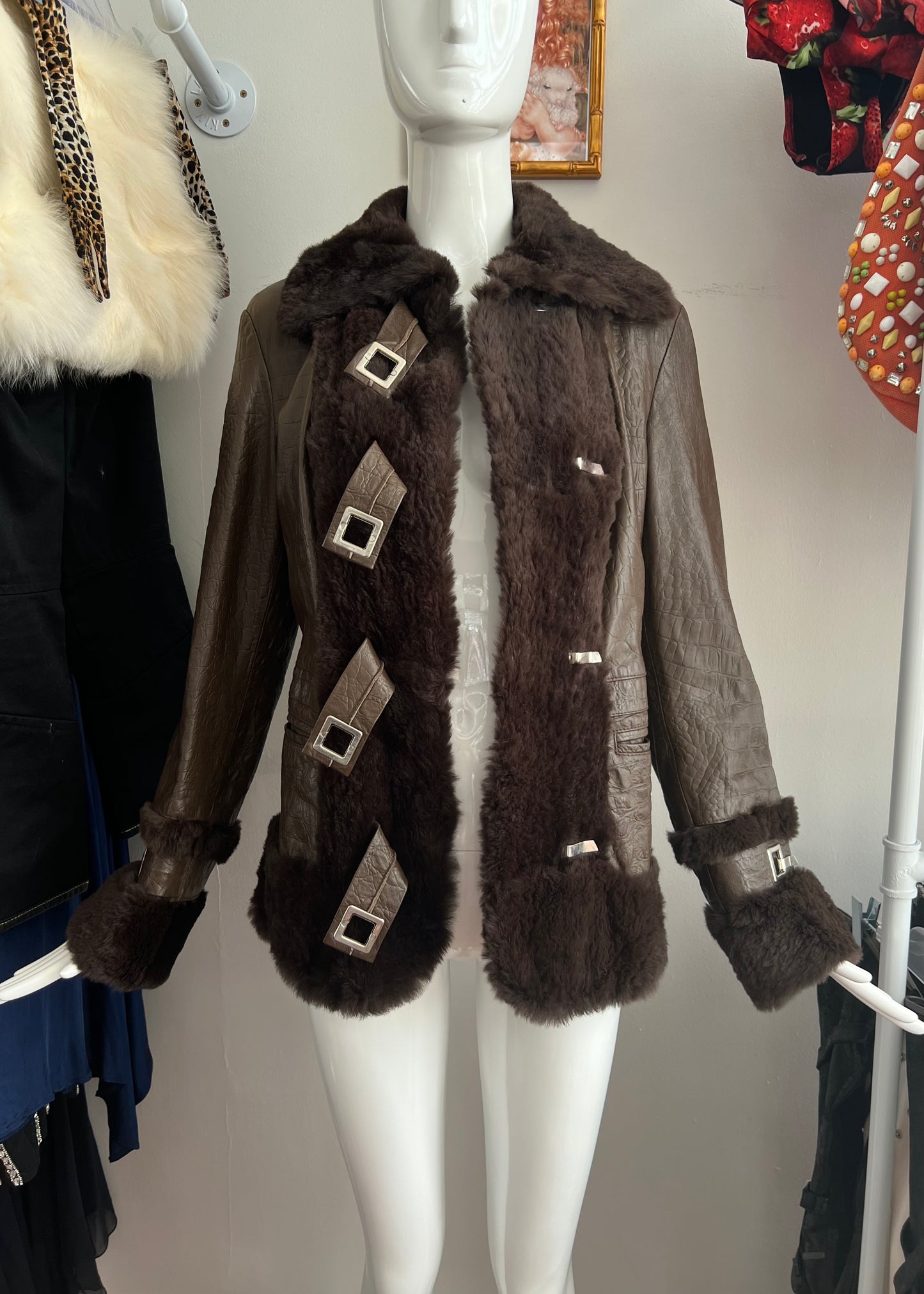 Dolce & Gabbana Clasp Closure Fur Trim Leather Jacket