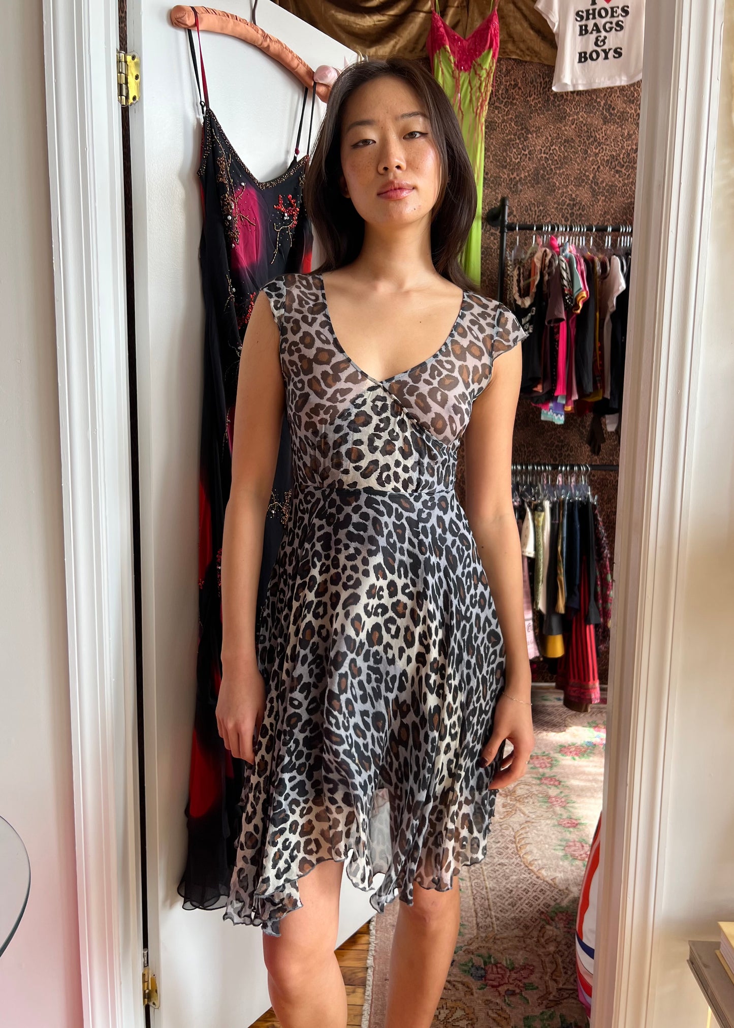 Miu Miu 1990s Semi-Sheer Leopard Dress