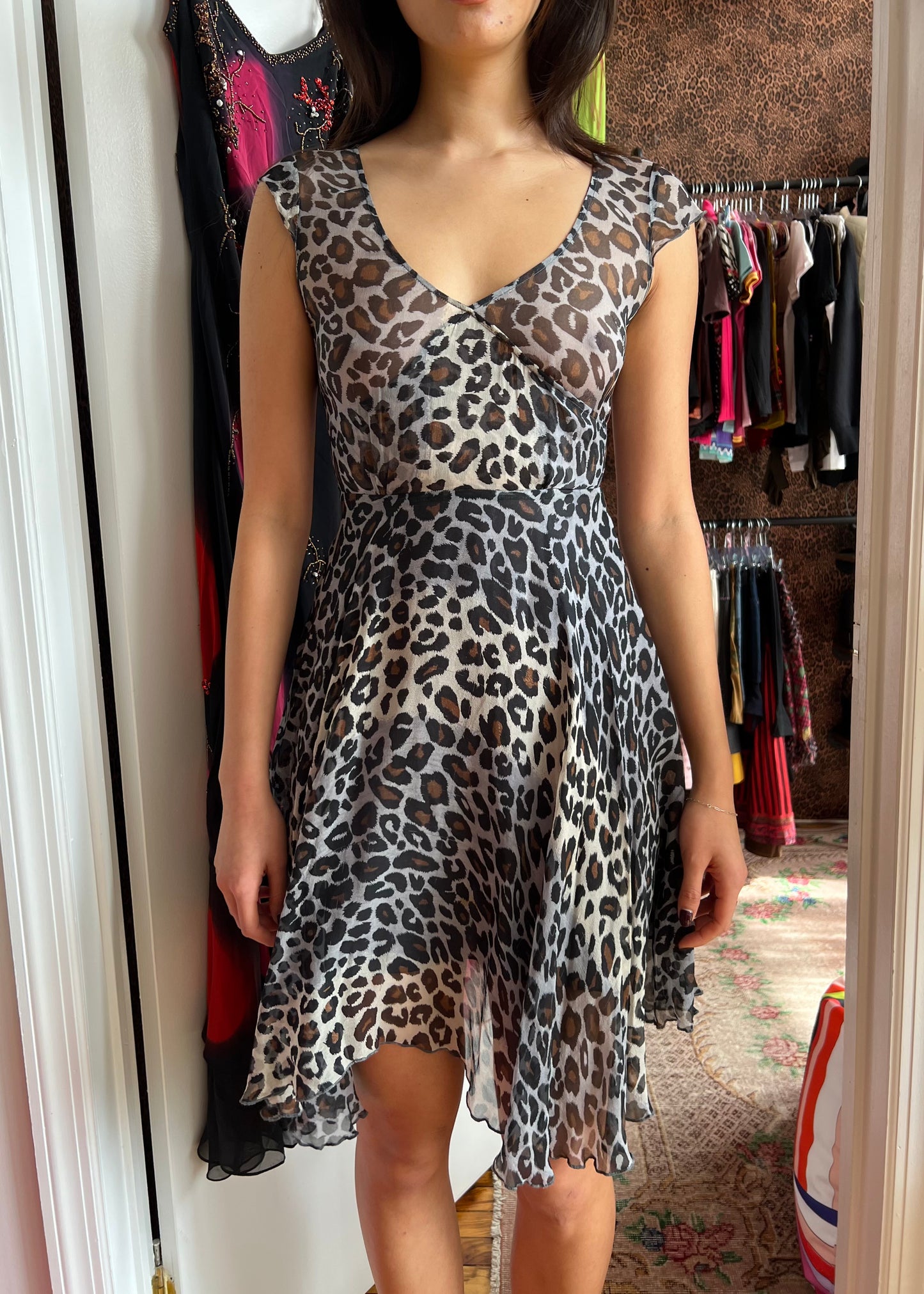 Miu Miu 1990s Semi-Sheer Leopard Dress