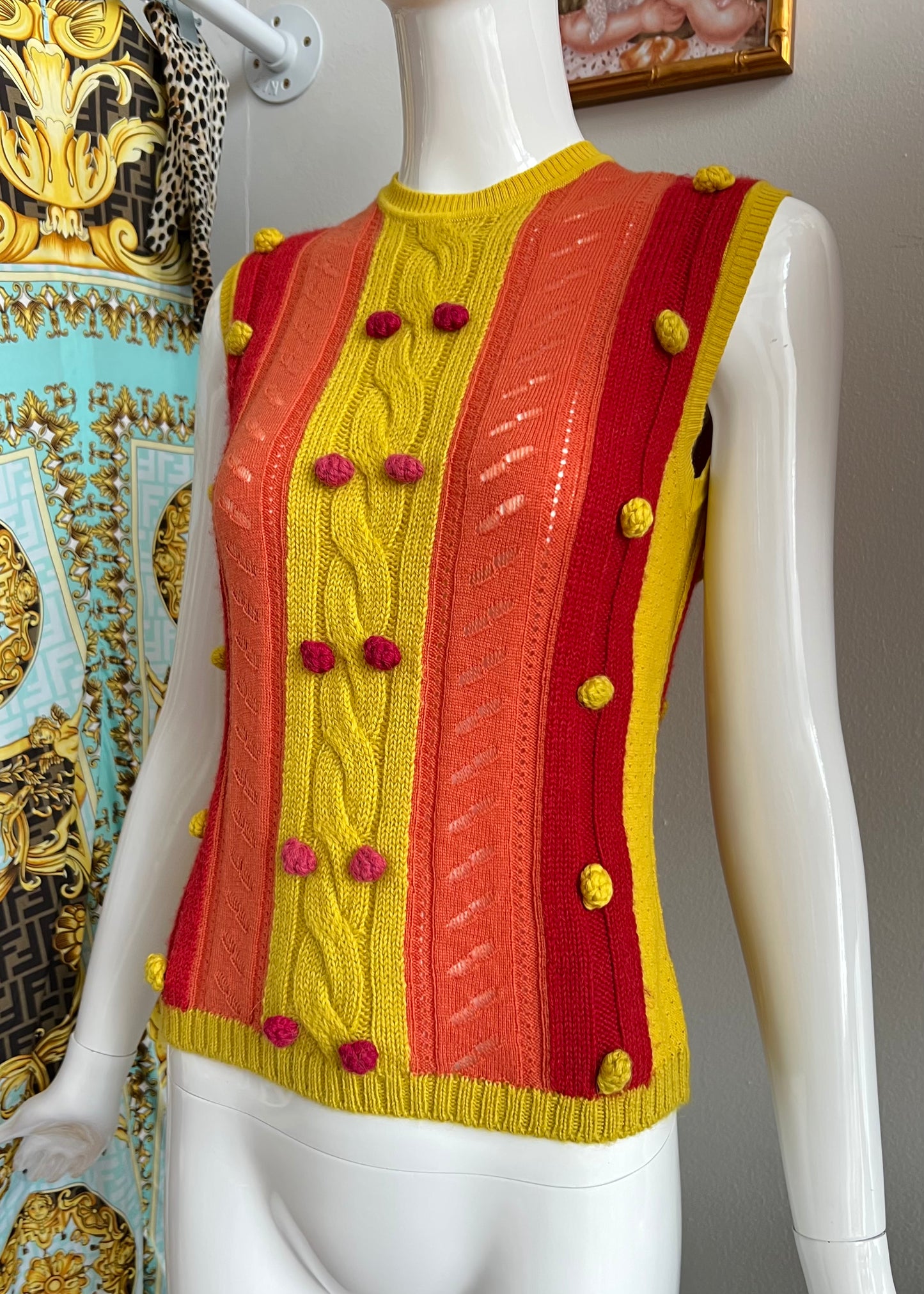 Dior FW2002 Knit Alpaca Vest with Pom Poms
