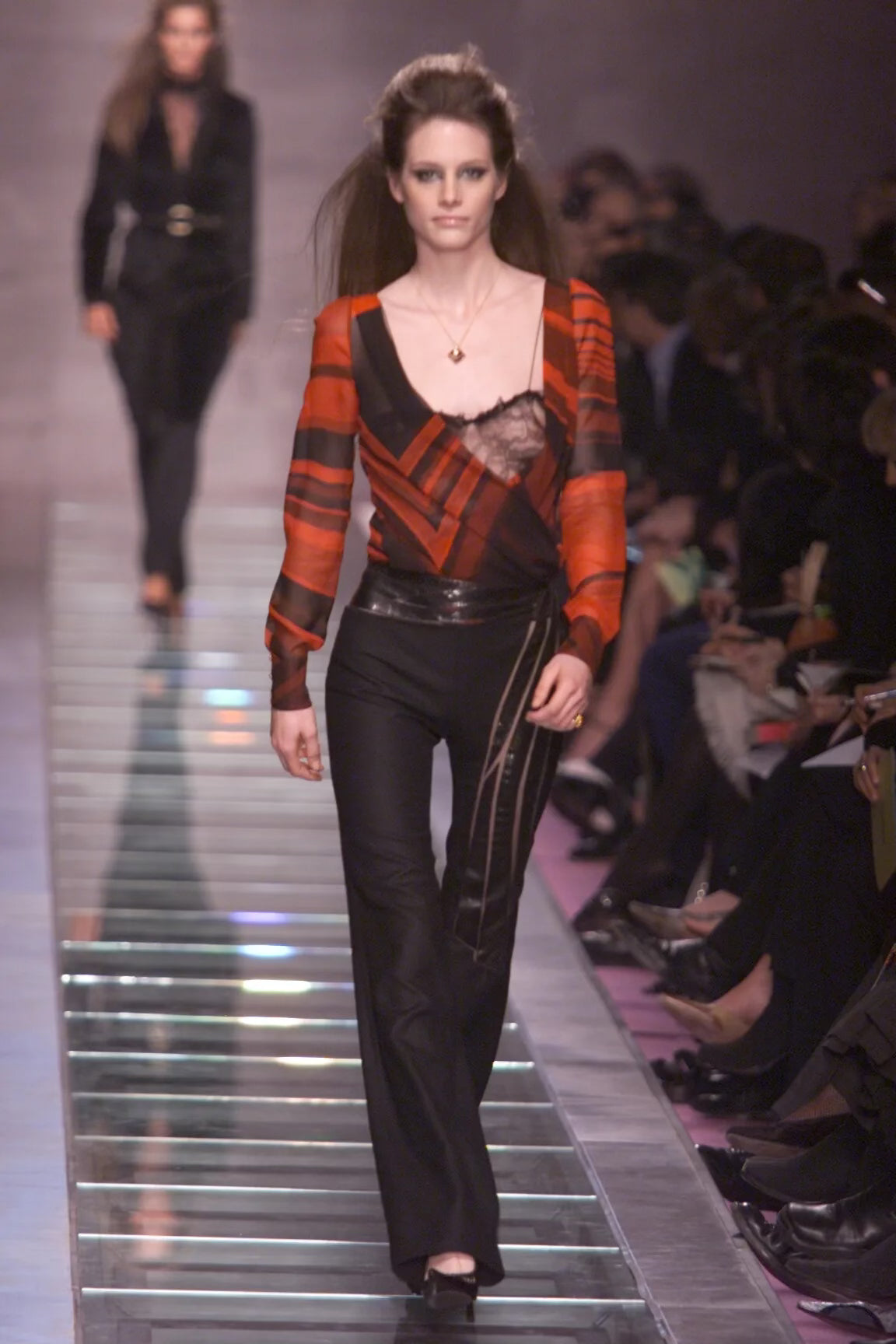 Gianni Versace FW2000 Wool + Snakeskin Sheer Mesh Cutout Pants
