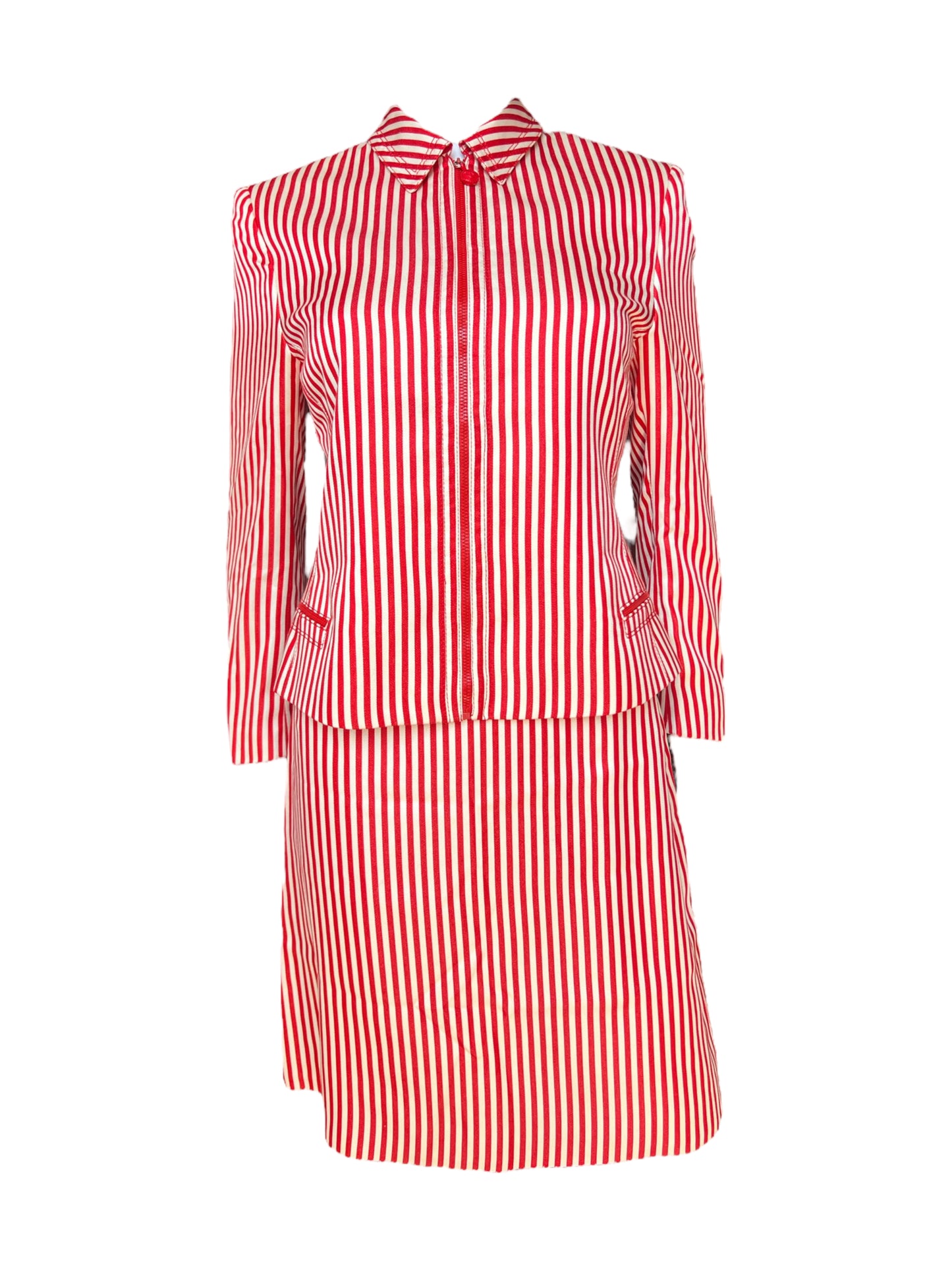 Gianni Versace Couture SS1993 Red/White Pinstripe Jacket and Skirt Set