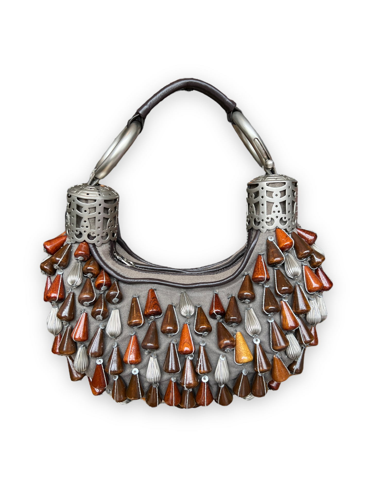2000s Chloé Beaded Bracelet Bag- Wood + Silver