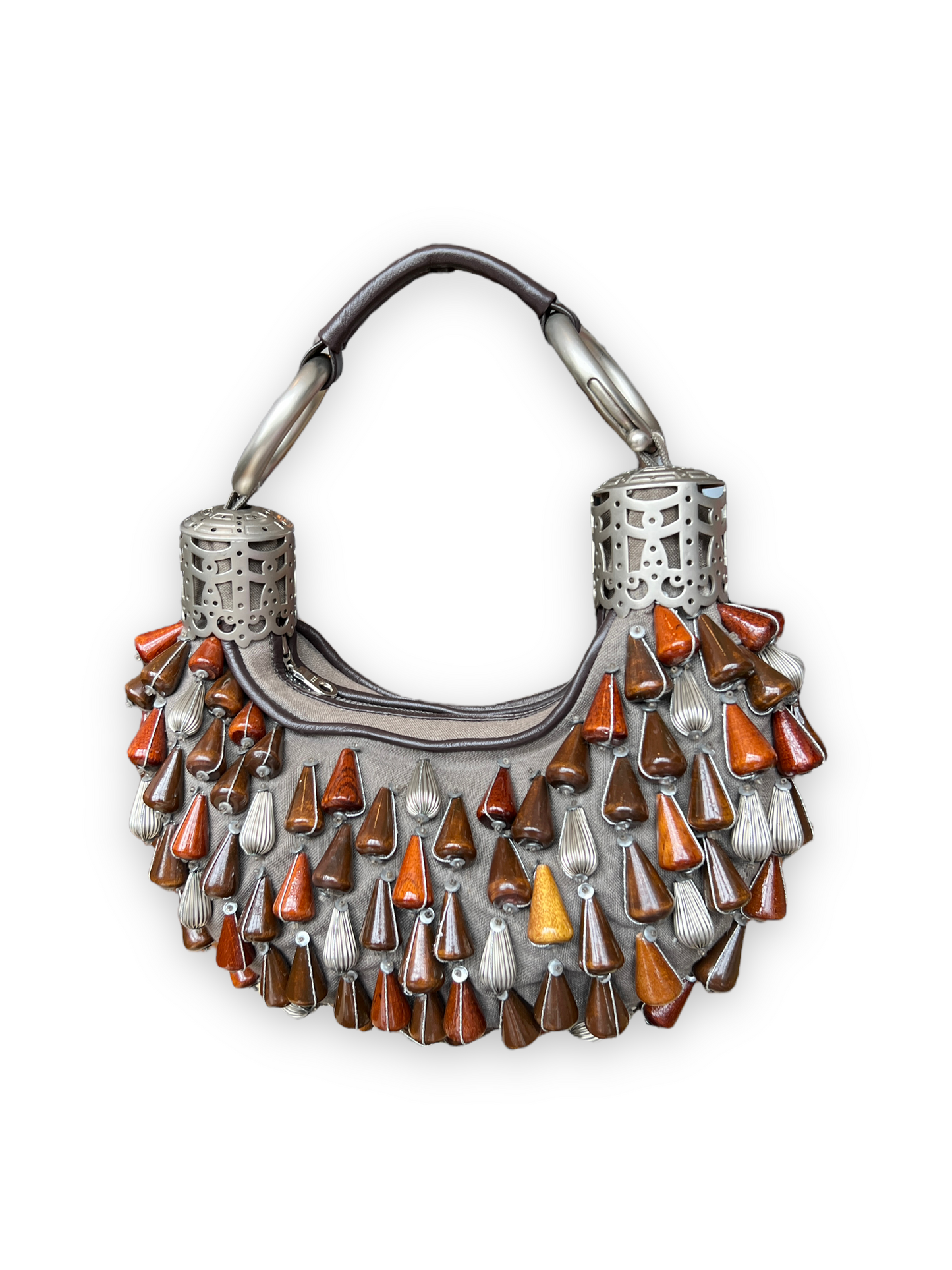 2000s Chloé Beaded Bracelet Bag- Wood + Silver