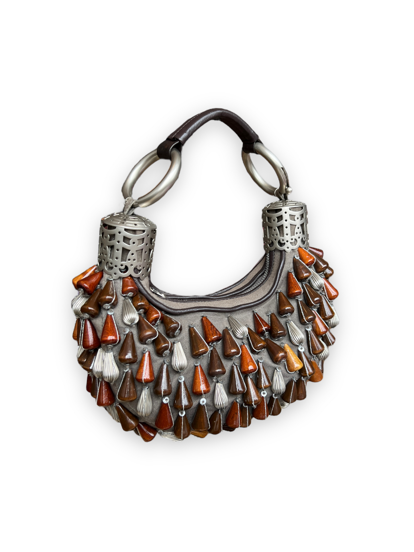 2000s Chloé Beaded Bracelet Bag- Wood + Silver