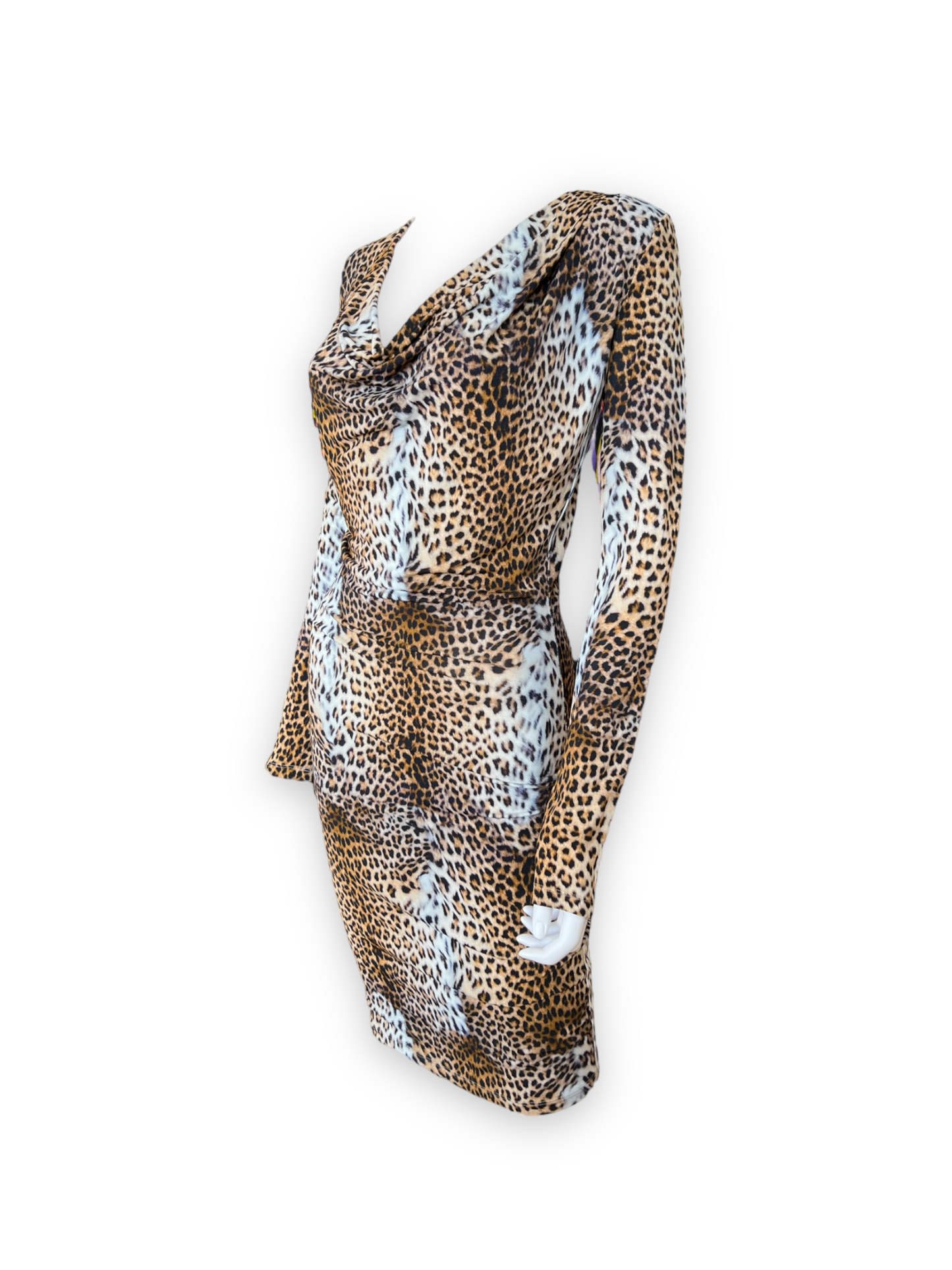 Blumarine Leopard Print Cowl Neck Midi-Dress