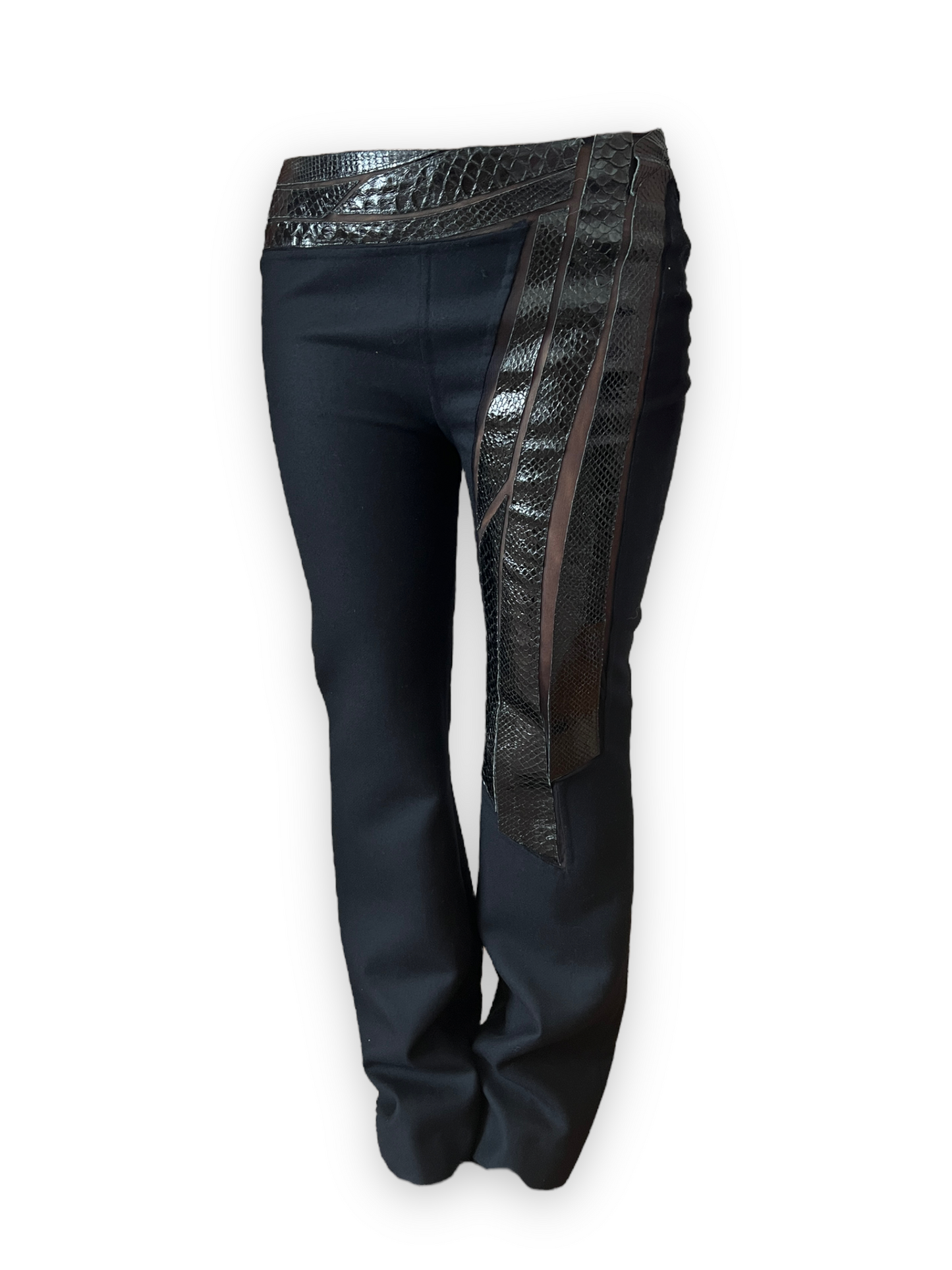 Gianni Versace 90s Wool + Snakeskin Sheer Mesh Cutout Pants