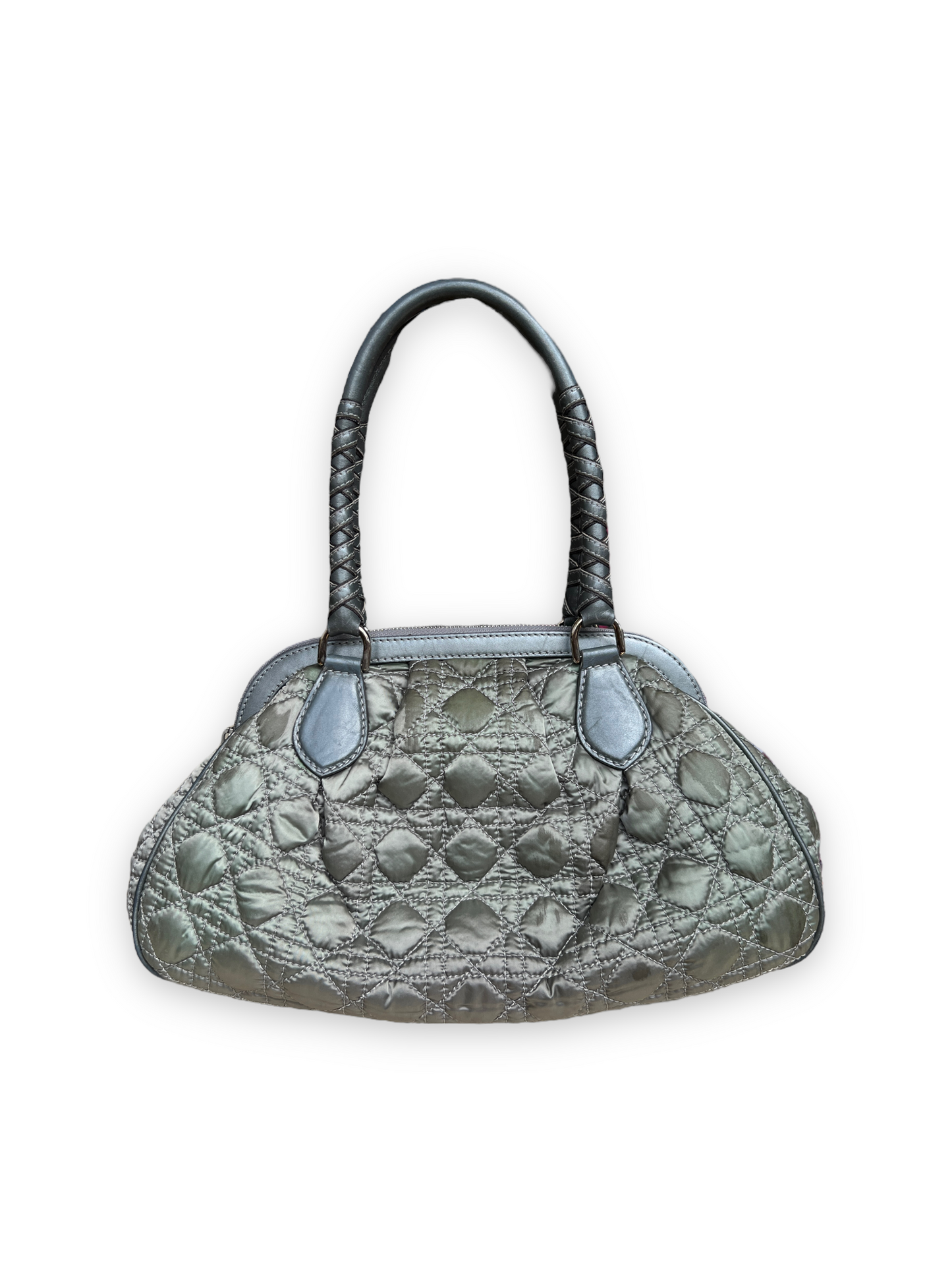 Dior Metallic Green Cannage Quilted Satin Charming Doctor Bag