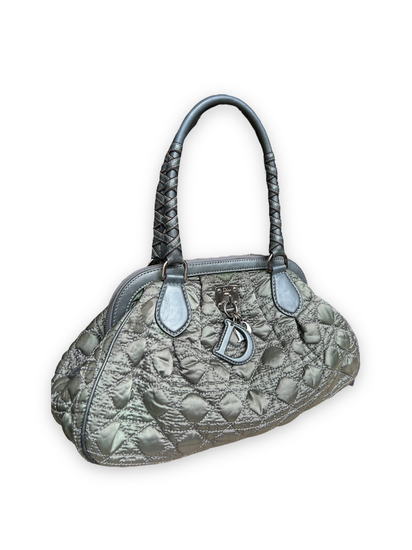 Dior Metallic Green Cannage Quilted Satin Charming Doctor Bag