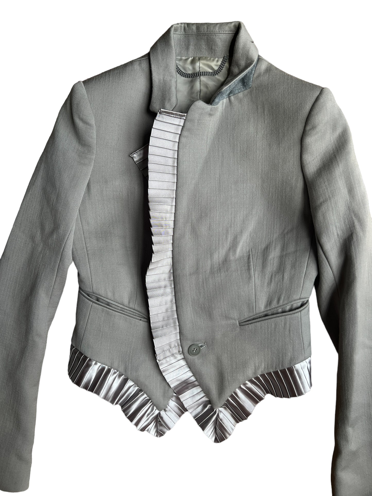Mihara Yasuhiro Silver Pleated Trim Wool Blazer