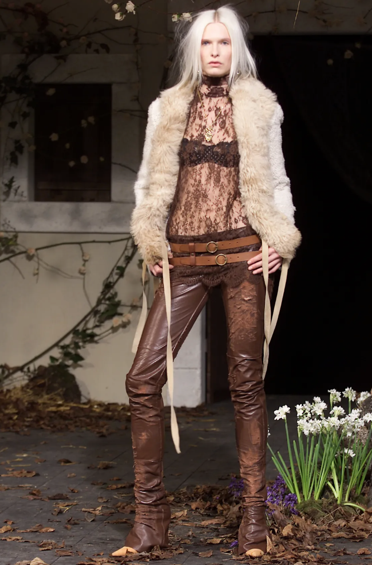 Dolce & Gabbana Fall 2001 Shearling Trim Coat with Tie Closures