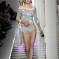 Blumarine SS2001 Ballerina Print Embellished Silk Halter Dress
