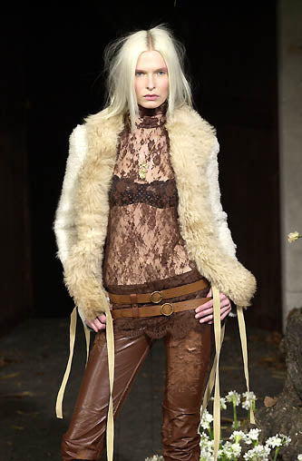 Dolce & Gabbana Fall 2001 Shearling Trim Coat with Tie Closures