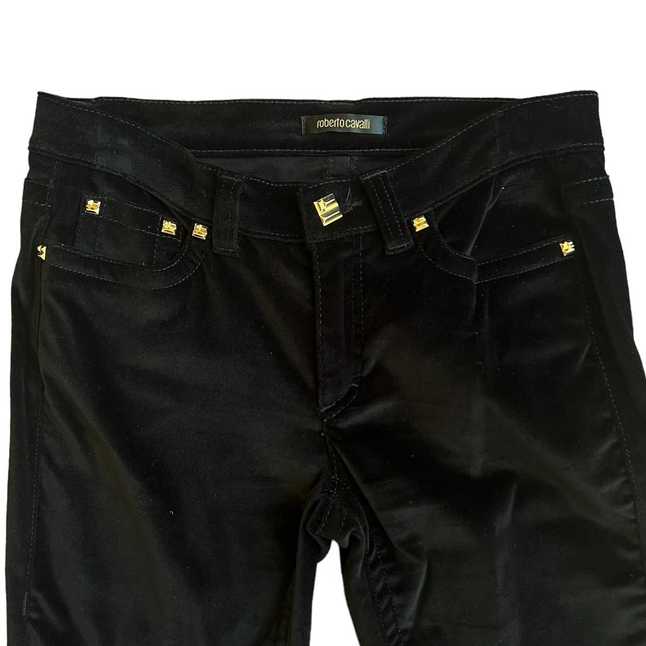 Y2K Roberto Cavalli Black Velvet Pants with Gold Hardware