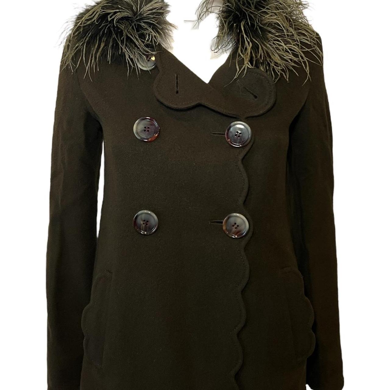 Maurizio Pecoraro 100% Cashmere Peacock Feather Collar Scalloped Coat