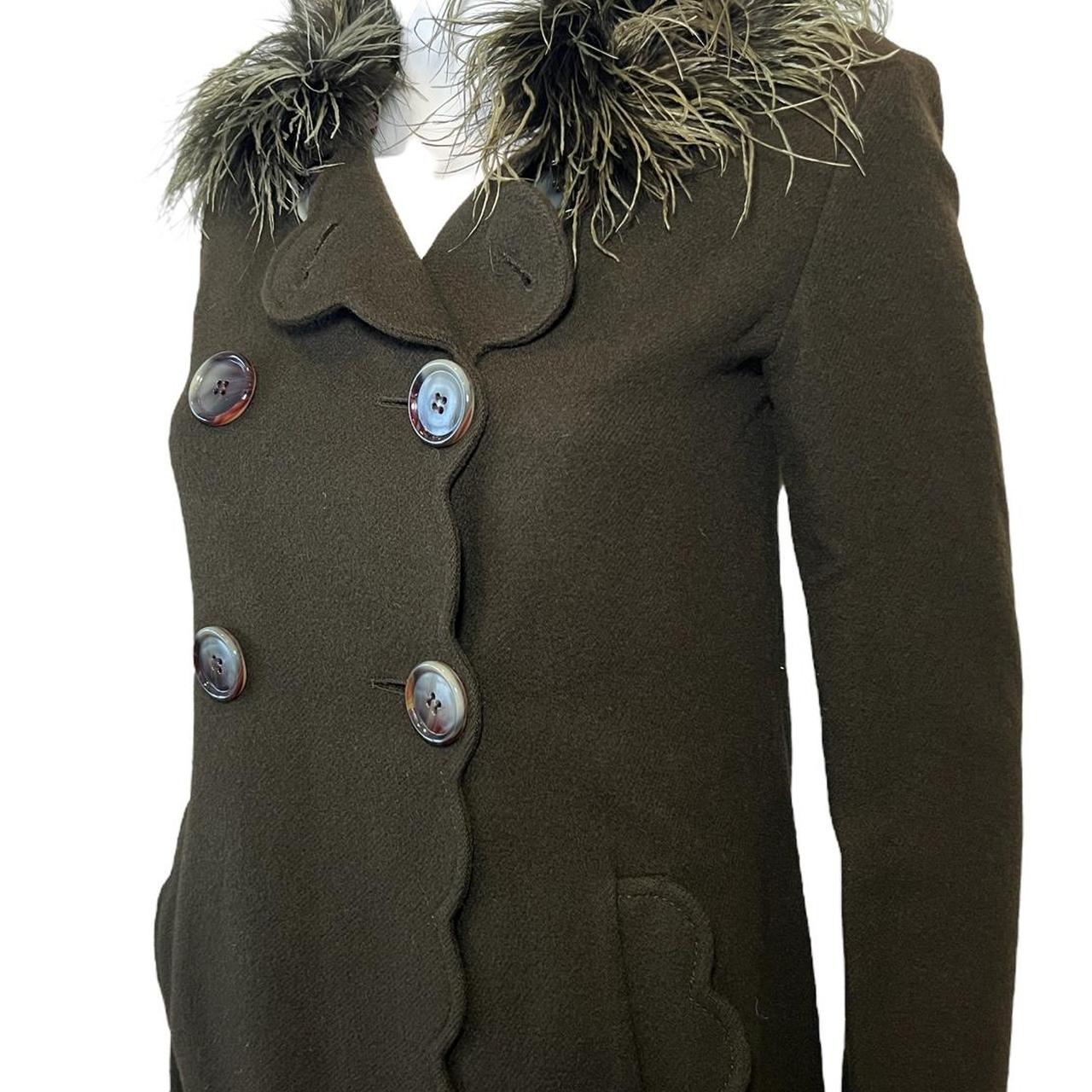 Maurizio Pecoraro 100% Cashmere Peacock Feather Collar Scalloped Coat