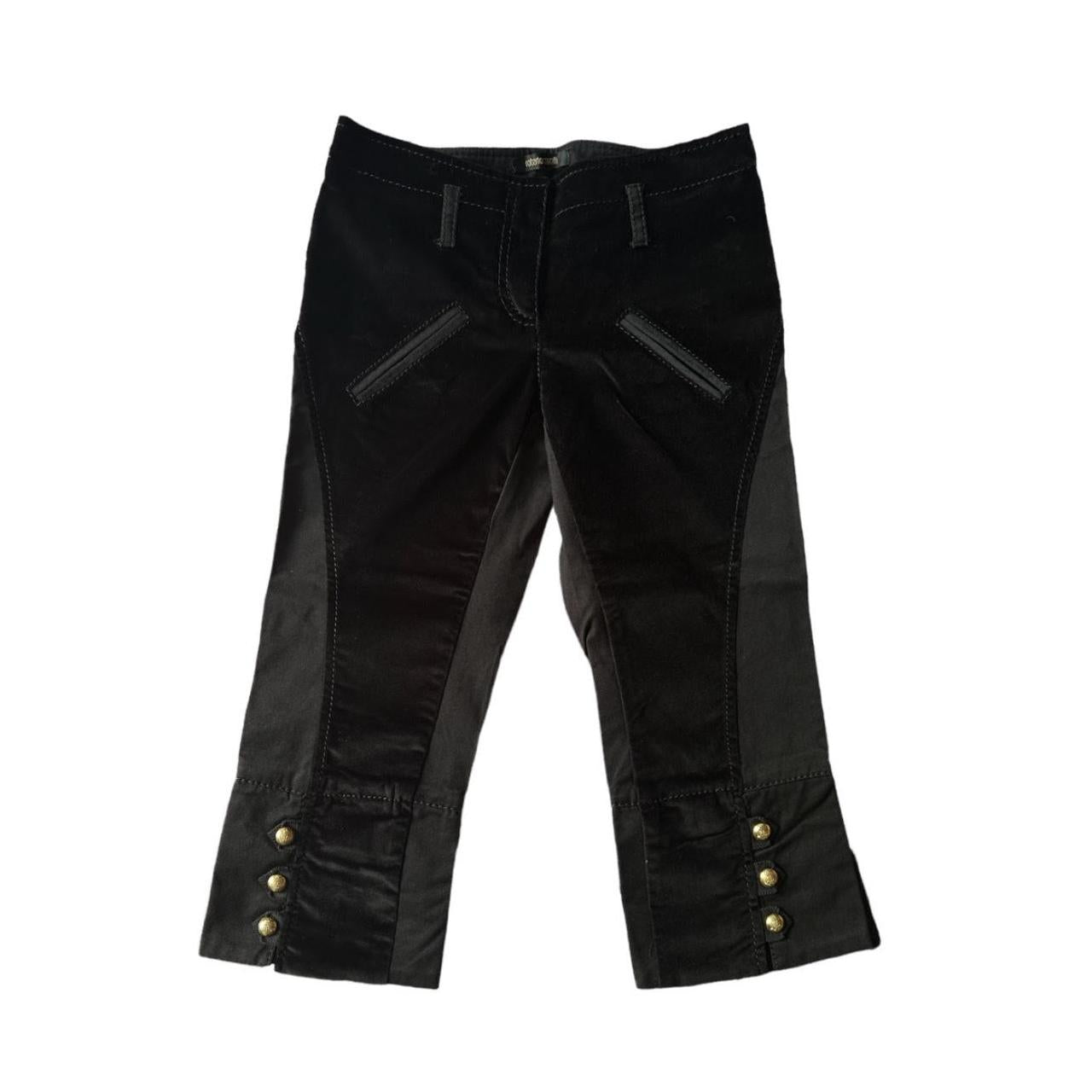 Roberto Cavalli Stretch Cotton and Velour Capri Riding Pants with Gold Hardware