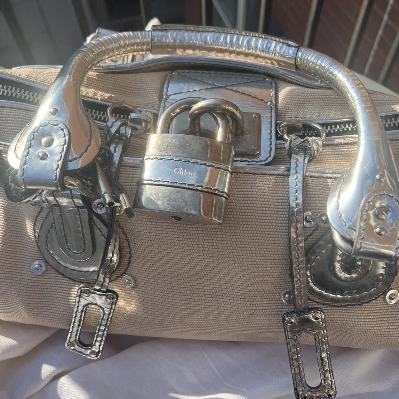 Chloé Paddington Bag in Metallic Silver & Canvas