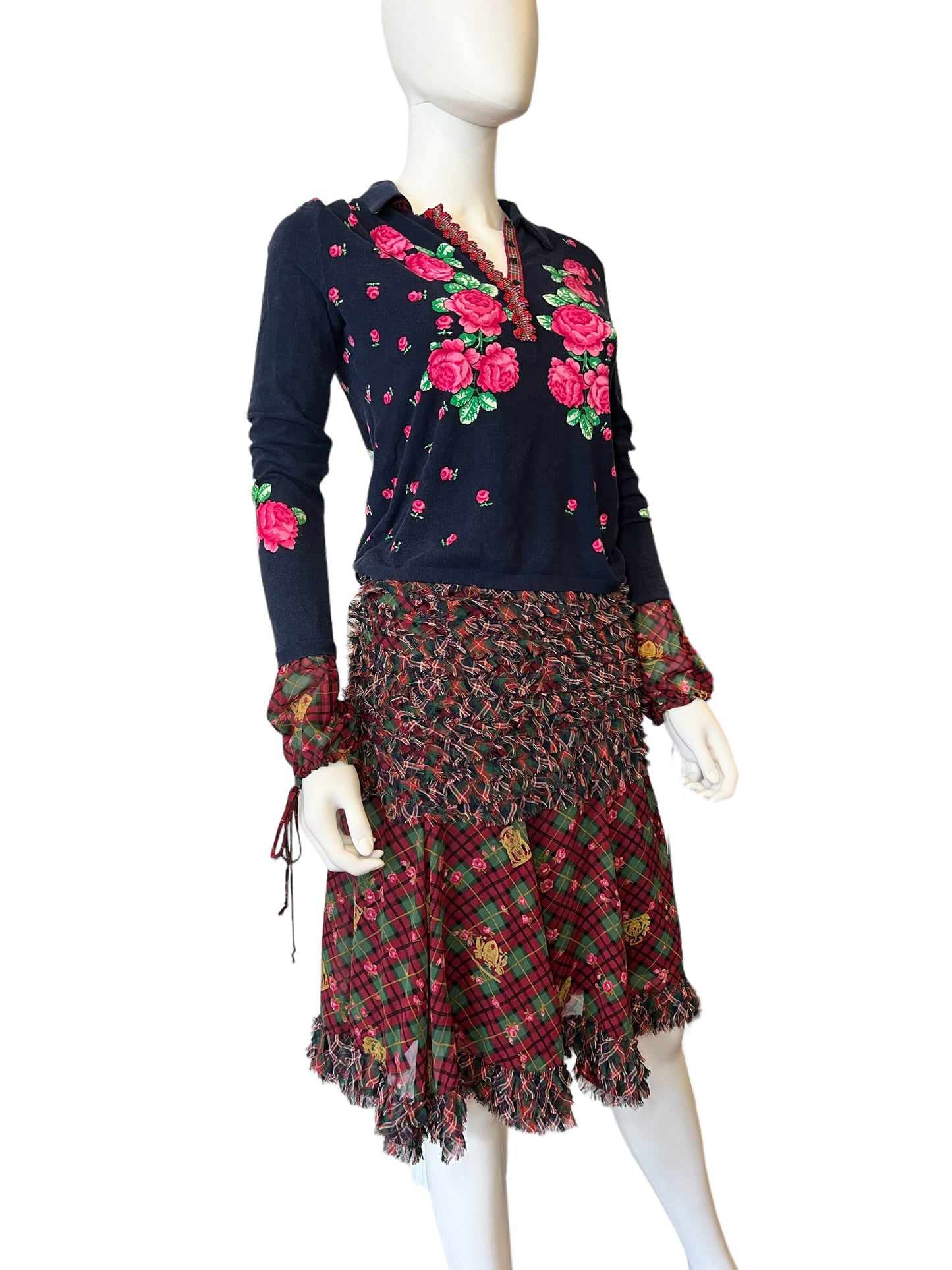 90s/00s Blumarine Floral Plaid Set