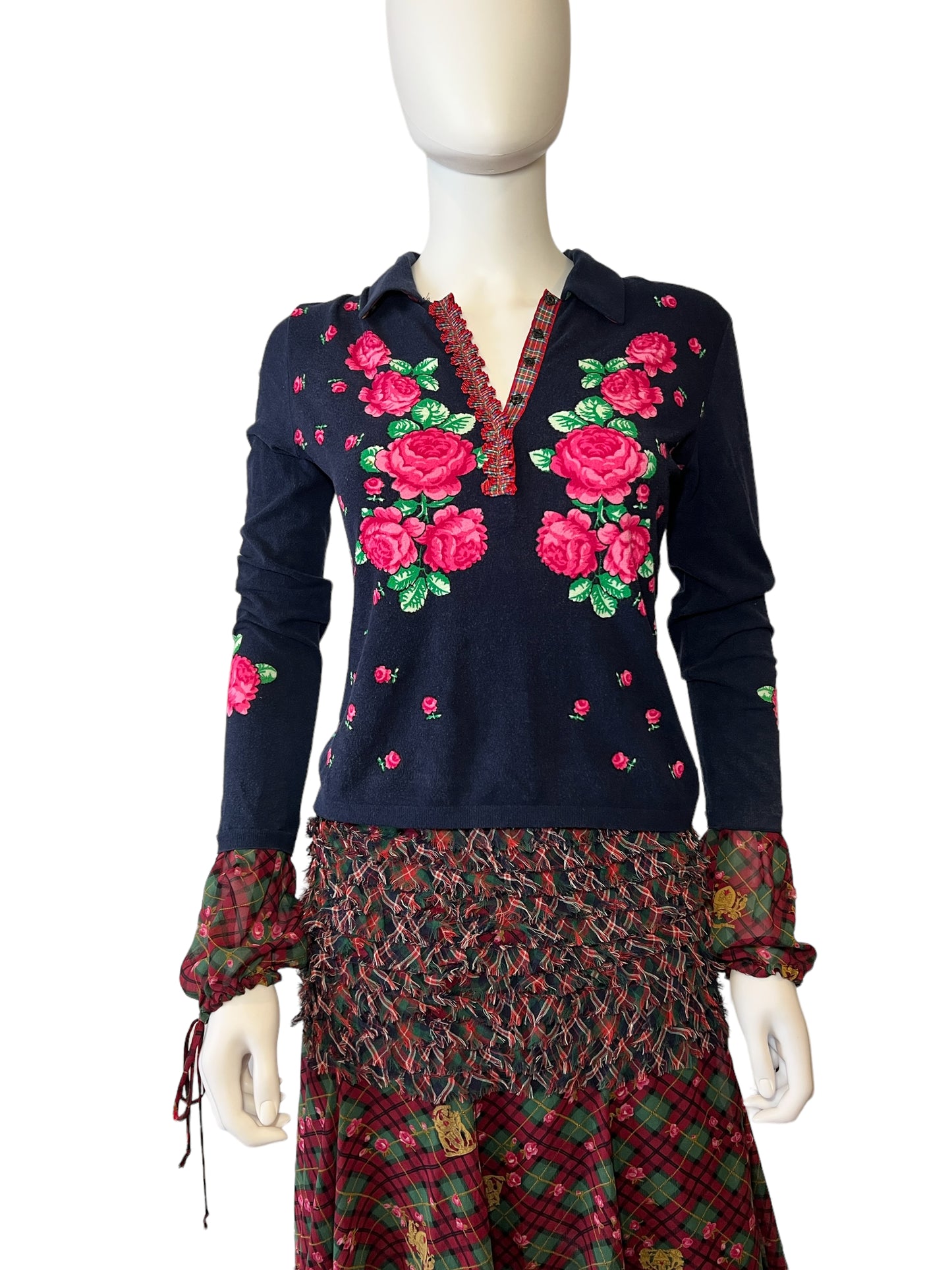 90s/00s Blumarine Floral Plaid Set