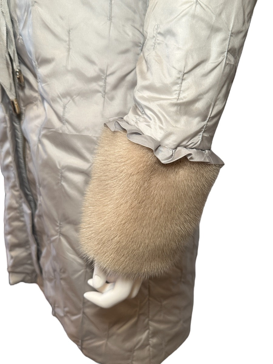 Blumarine Mid Length Puffer Coat with Fur Trim