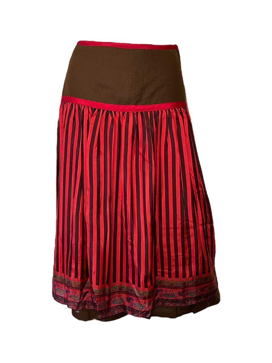 Gianni Versace Brown and Red Drop Waist Striped Skirt