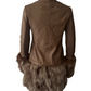 Taupe Leather Jacket with Fur Trim