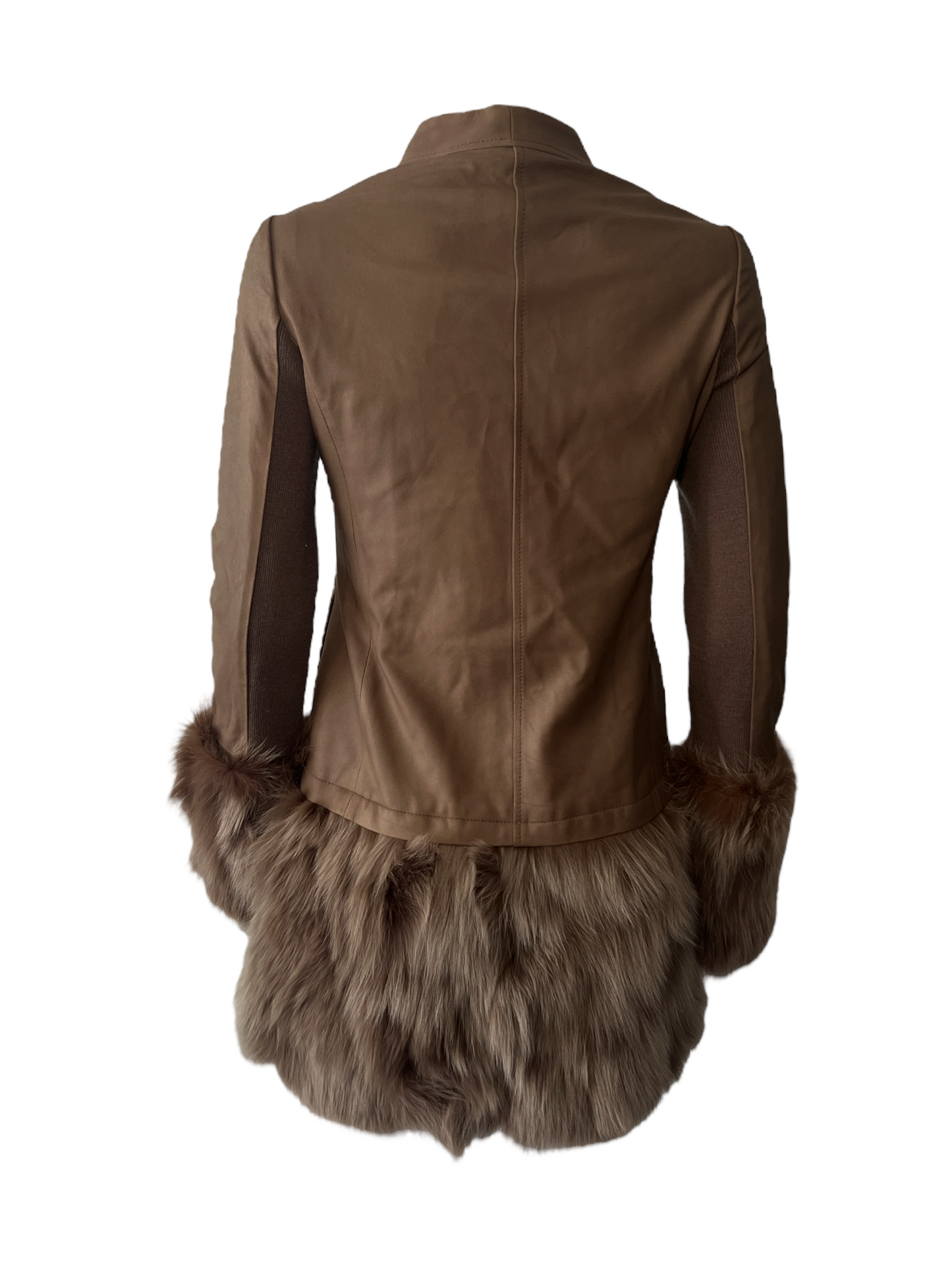 Taupe Leather Jacket with Fur Trim