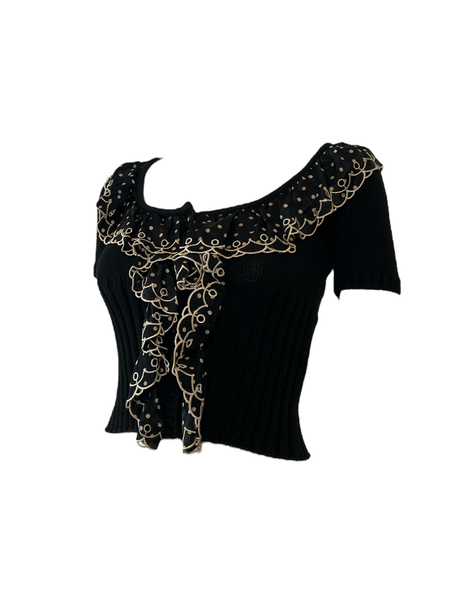 Blumarine Knit Sweater with 100% Silk Polka Dot Trim