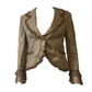 Blumarine Gold 100% Linen Ruffle Trim Blazer