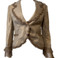 Blumarine Gold 100% Linen Ruffle Trim Blazer